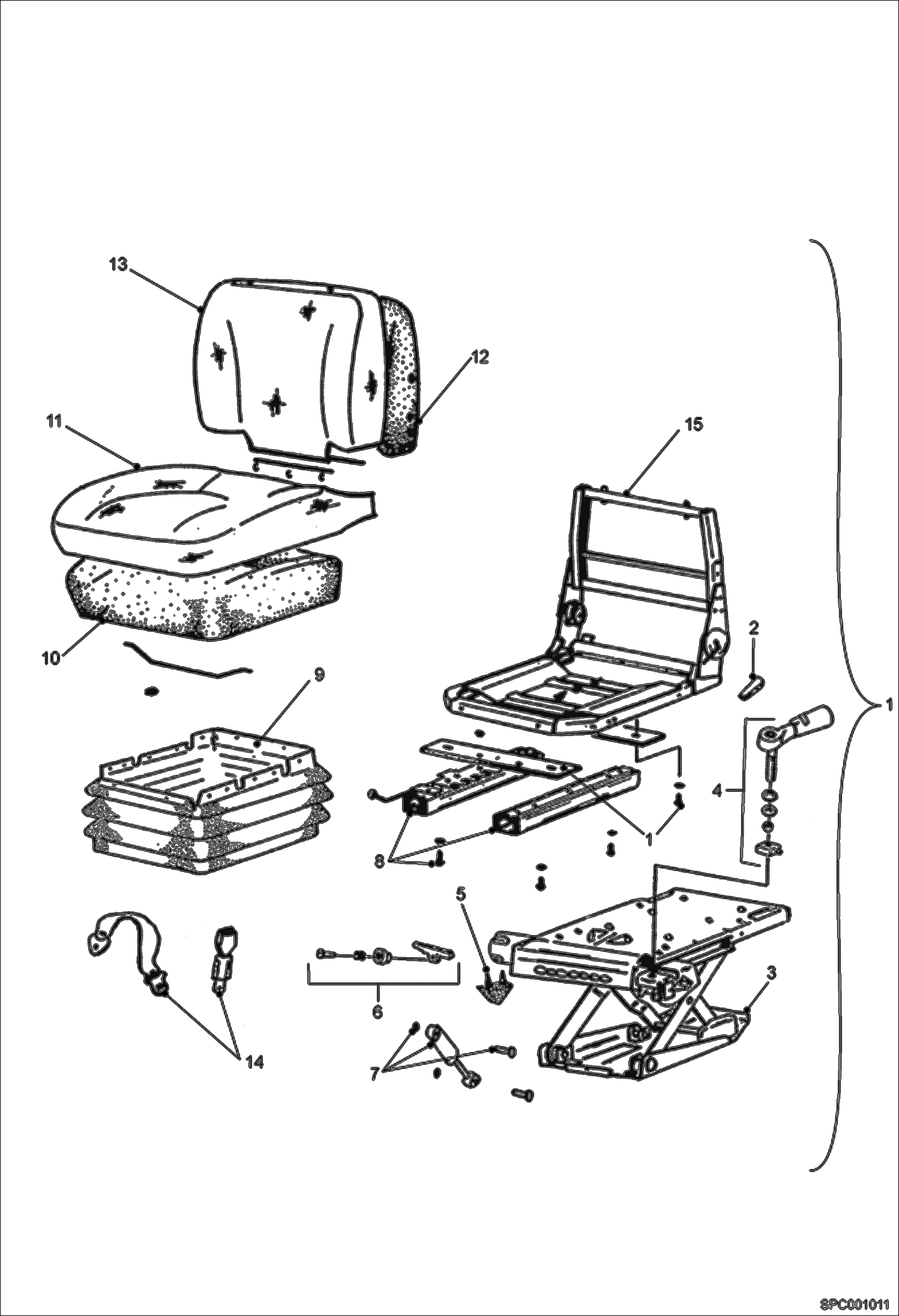 Схема запчастей Bobcat T40140 - SEAT & SUSPENSION MAIN FRAME