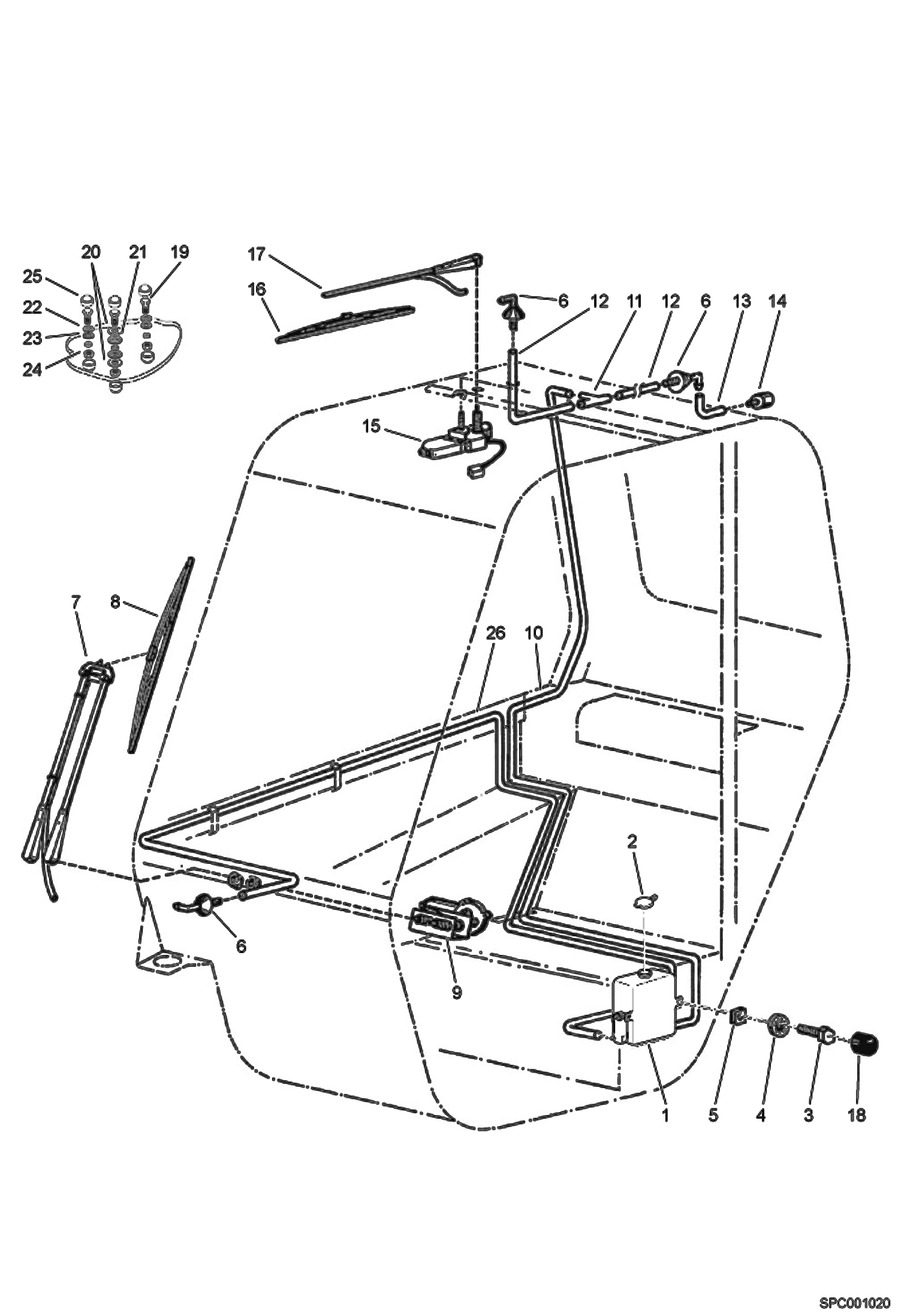 Схема запчастей Bobcat T40140 - WIPER INSTALLATION MAIN FRAME