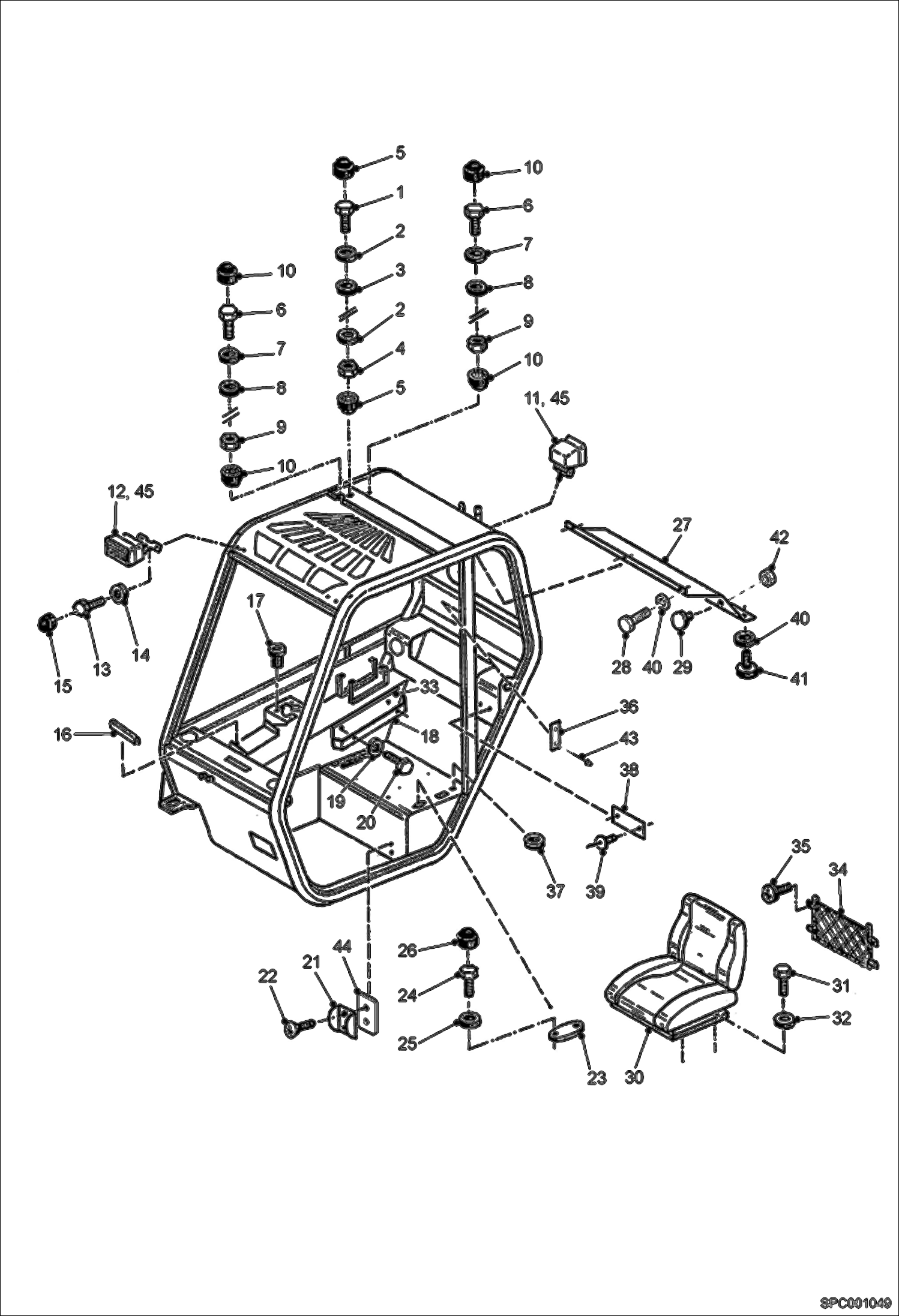 Схема запчастей Bobcat V723 - OPERATOR CANOPY II (A8HK11001 & Above) MAIN FRAME