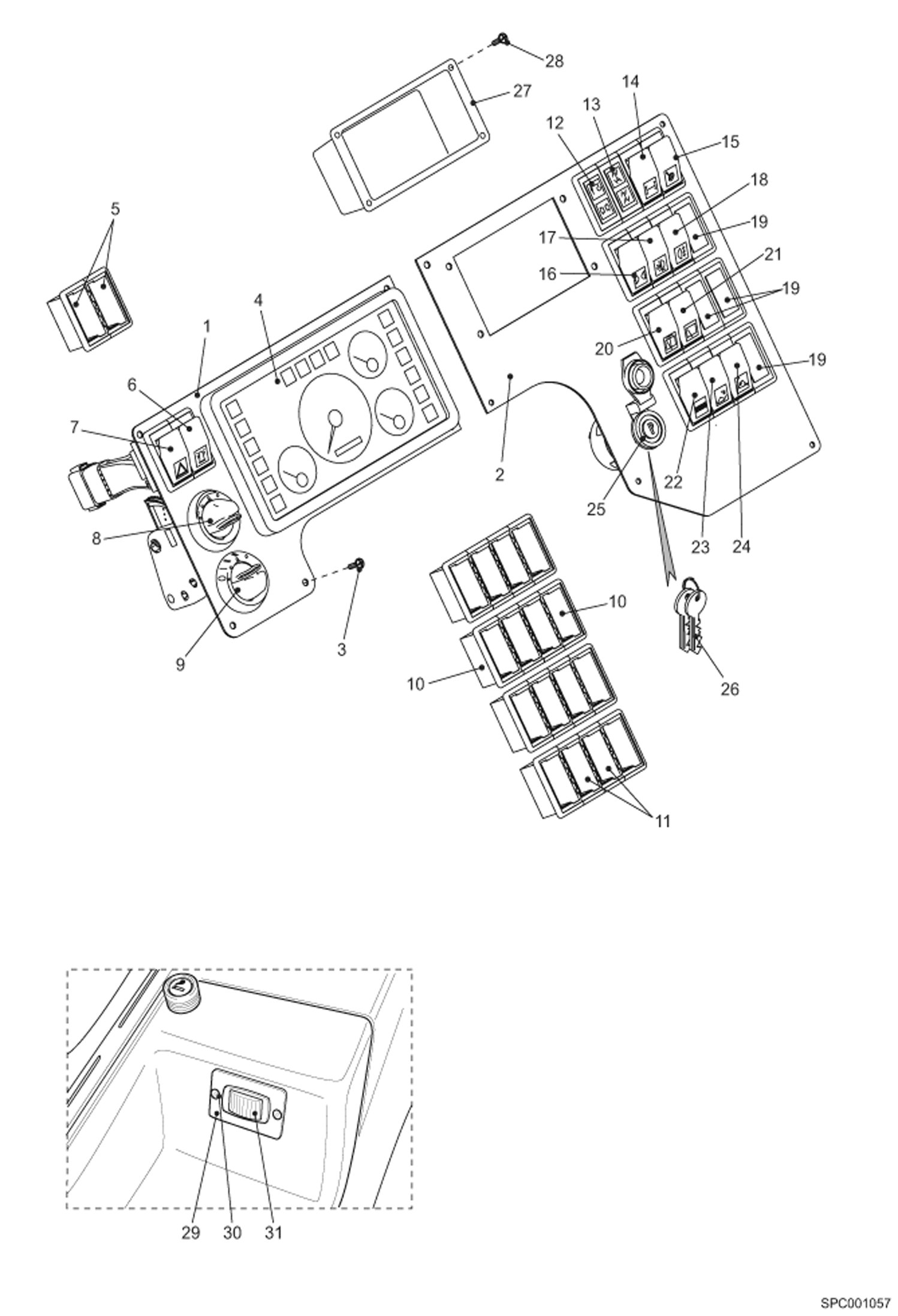 Схема запчастей Bobcat VR723 - CONTROL PANEL SWITCHES (S/N 364811001 -11999, 366011001 - 11999) MAIN FRAME