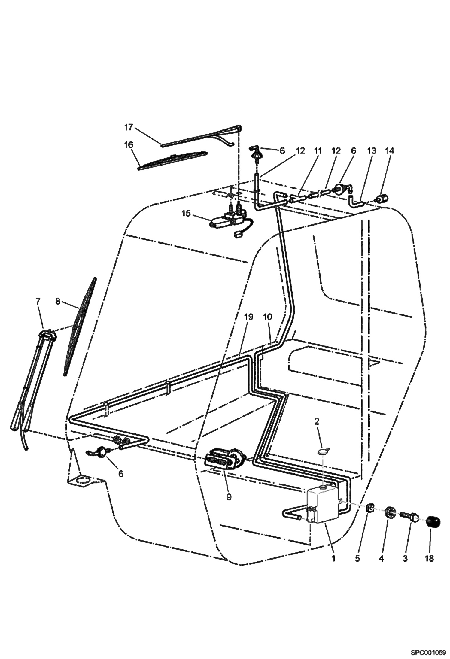 Схема запчастей Bobcat VR723 - WIPER INSTALLATION (S/N 364811001 - 11999, 366011001 - 11999) MAIN FRAME