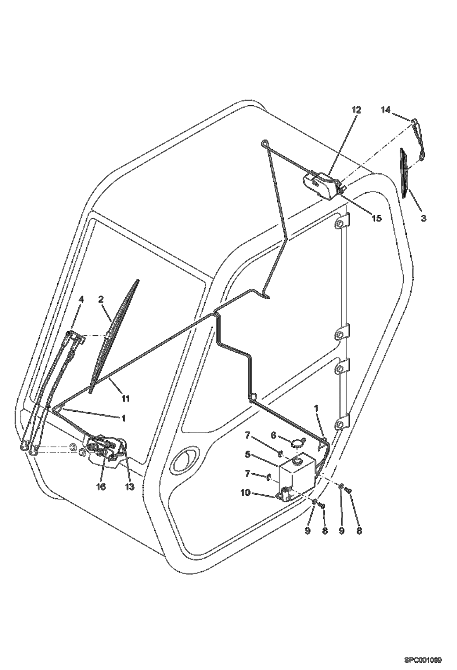 Схема запчастей Bobcat T2250 - OPERATOR CAB (Wiper Installation) MAIN FRAME