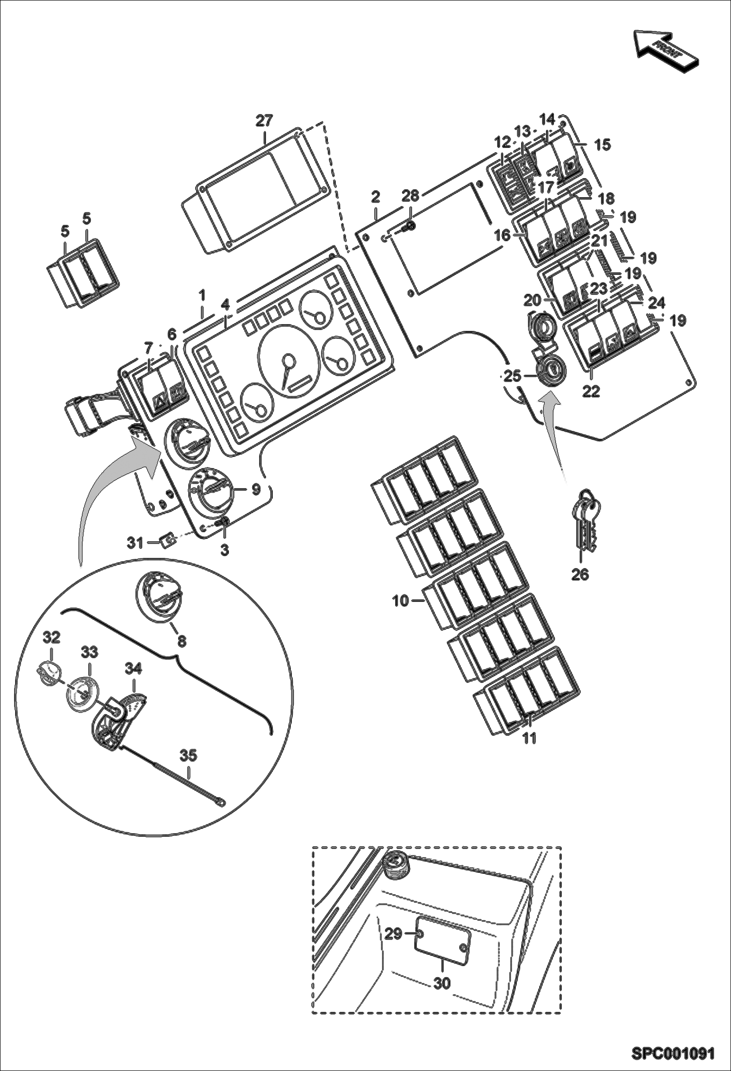 Схема запчастей Bobcat VR518 - CONTROL PANEL (S/N 364611001 - 11999) MAIN FRAME