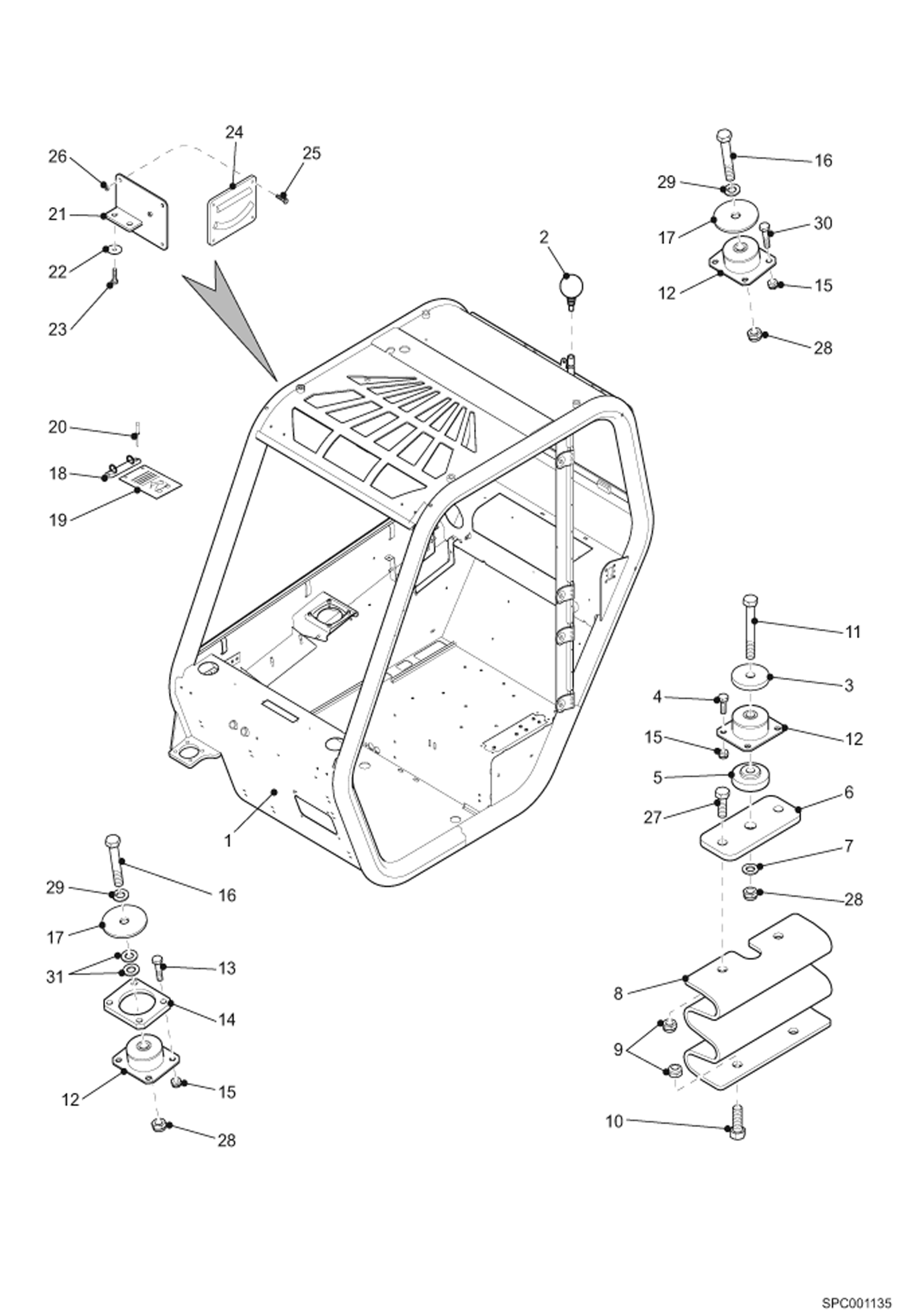 Схема запчастей Bobcat T35100SL - CAB & FIXATION MAIN FRAME