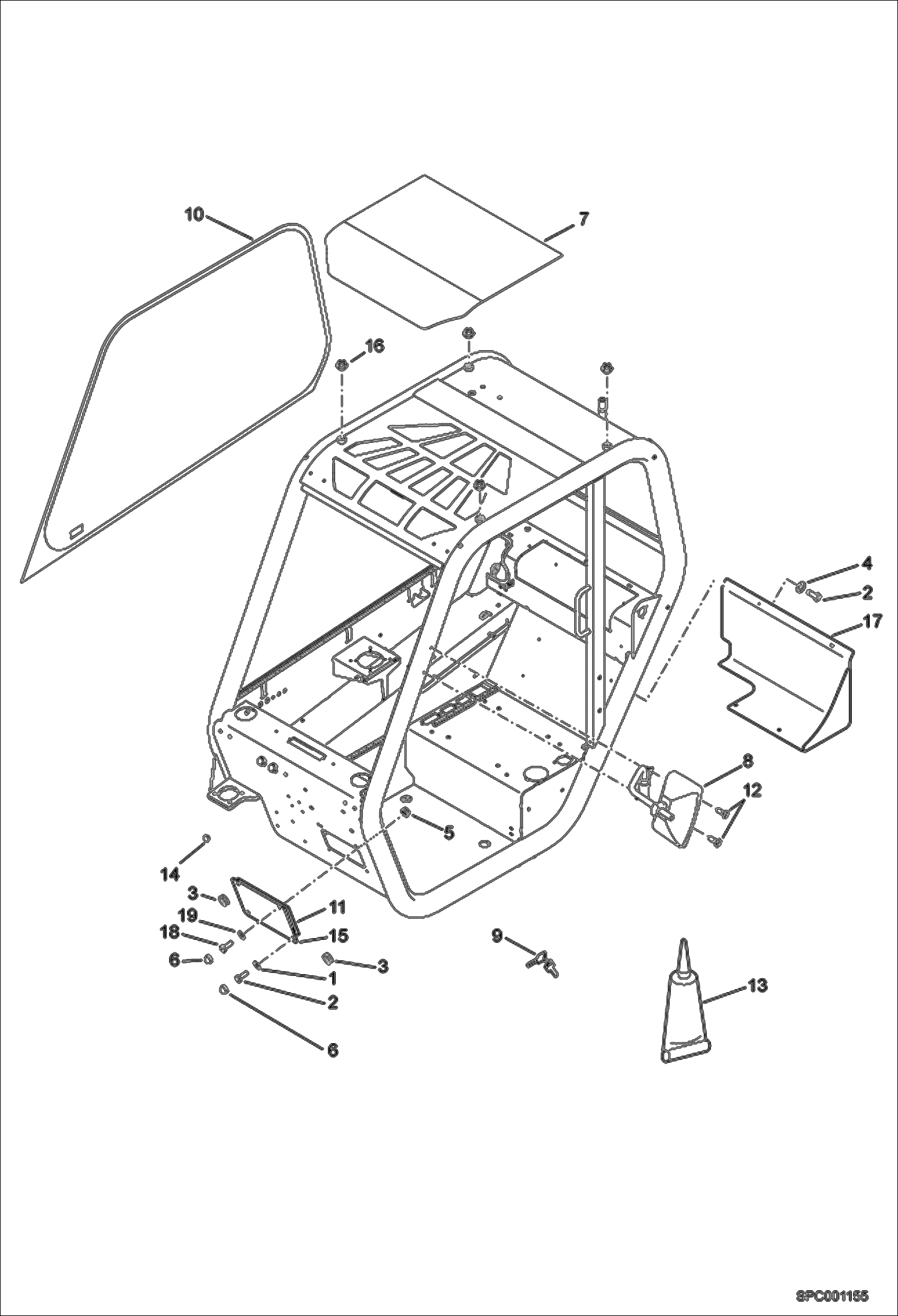 Схема запчастей Bobcat V417 - OPERATOR CANOPY (Windows) (S/N AC1D11001 & Above) MAIN FRAME