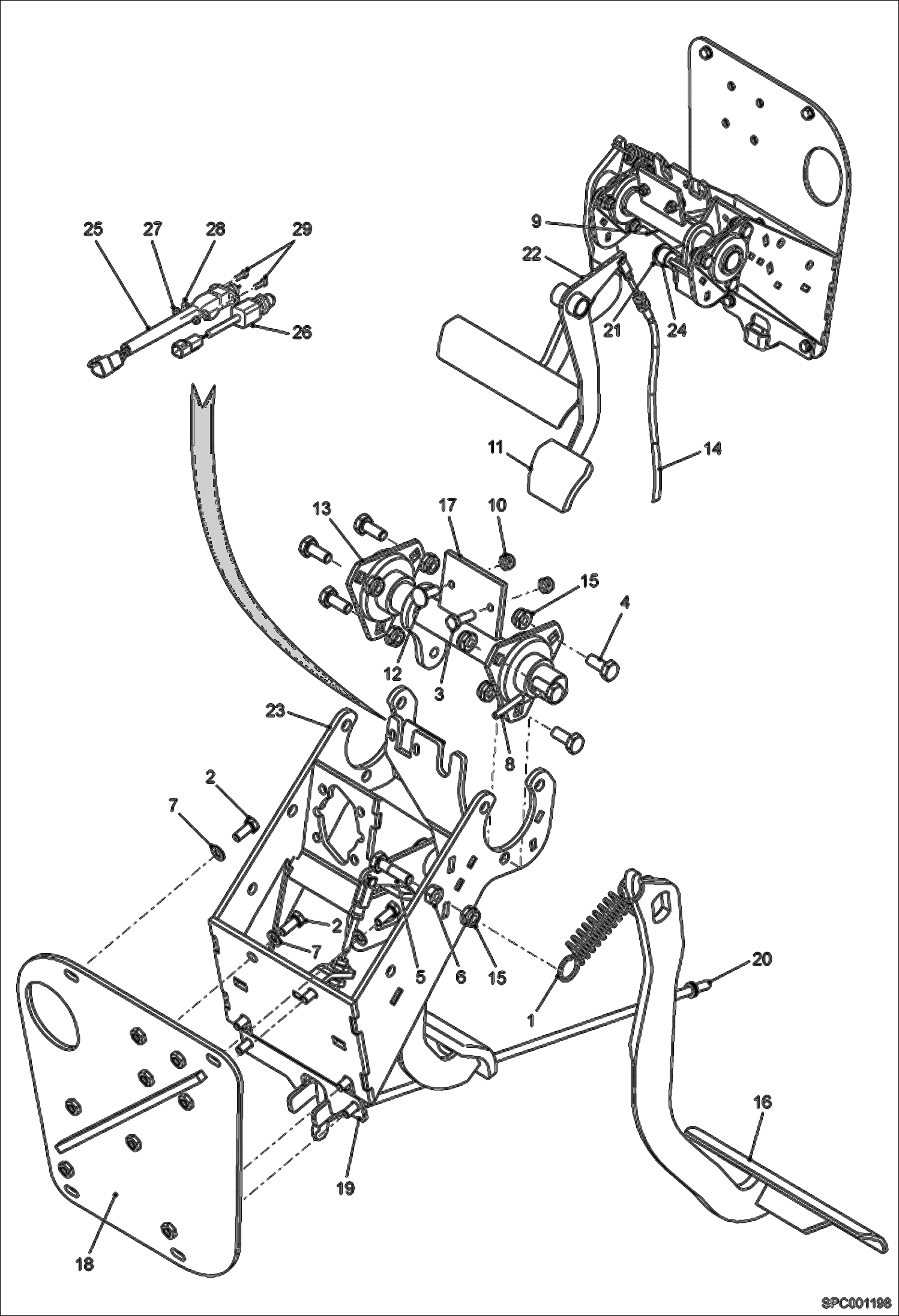 Схема запчастей Bobcat V723 - PEDALS INSTALLATION MAIN FRAME