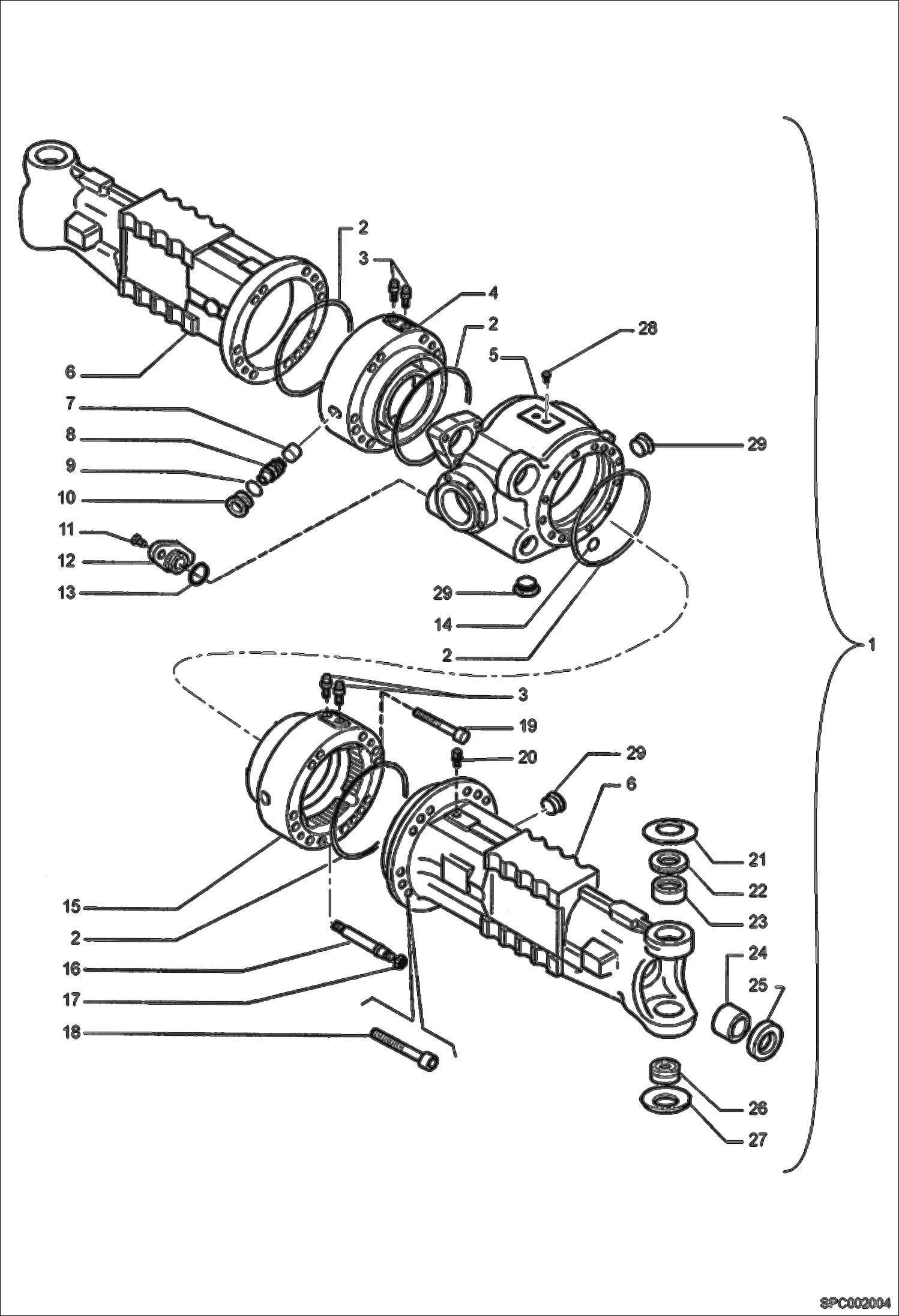 Схема запчастей Bobcat T40140 - HOUSING - FRONT AXLE DRIVE SYSTEM