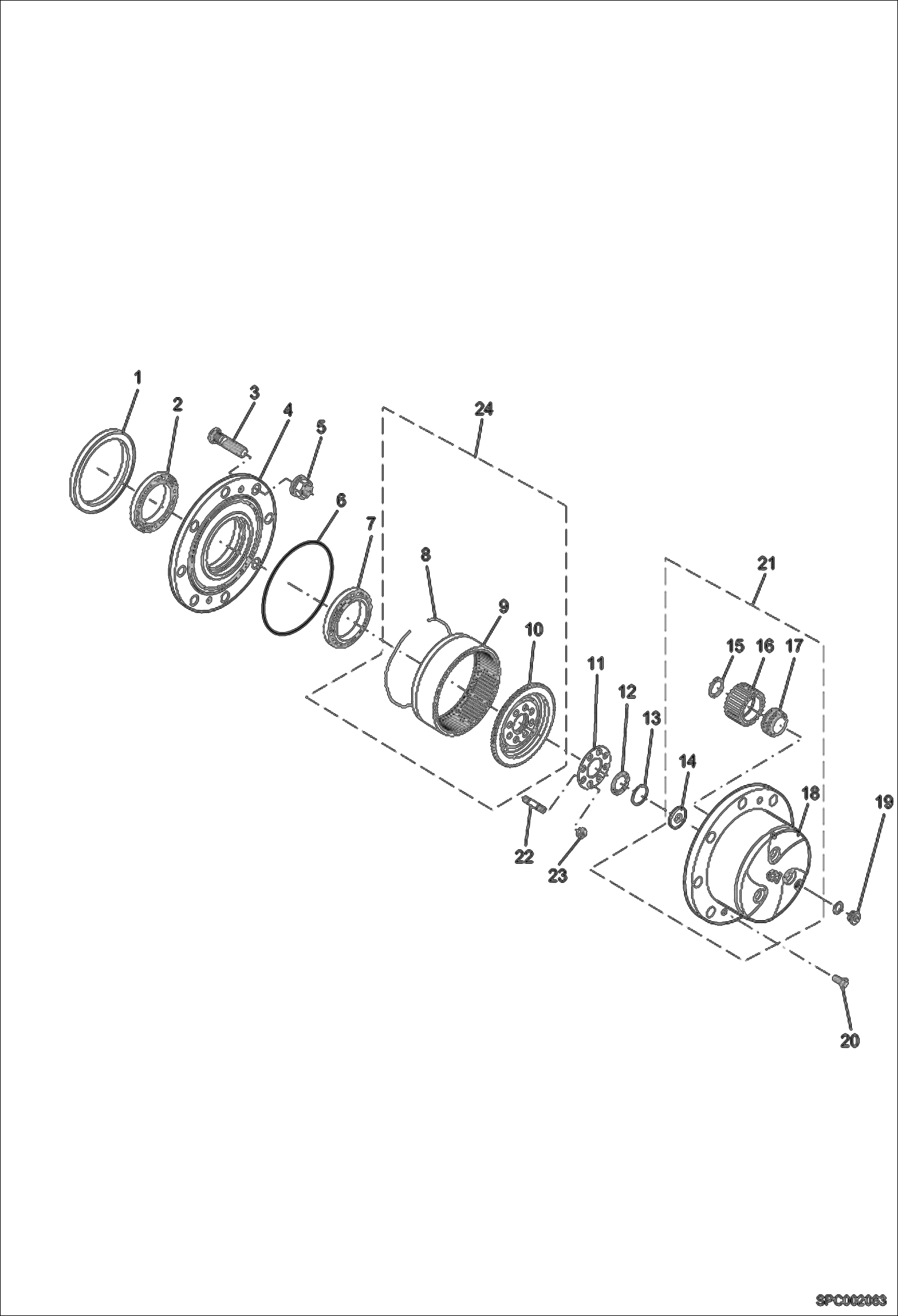 Схема запчастей Bobcat V518 - HUB REDUCTION - FRONT AXLE / REAR AXLE S/N 367612501 & Above, 367712501 & Above DRIVE SYSTEM