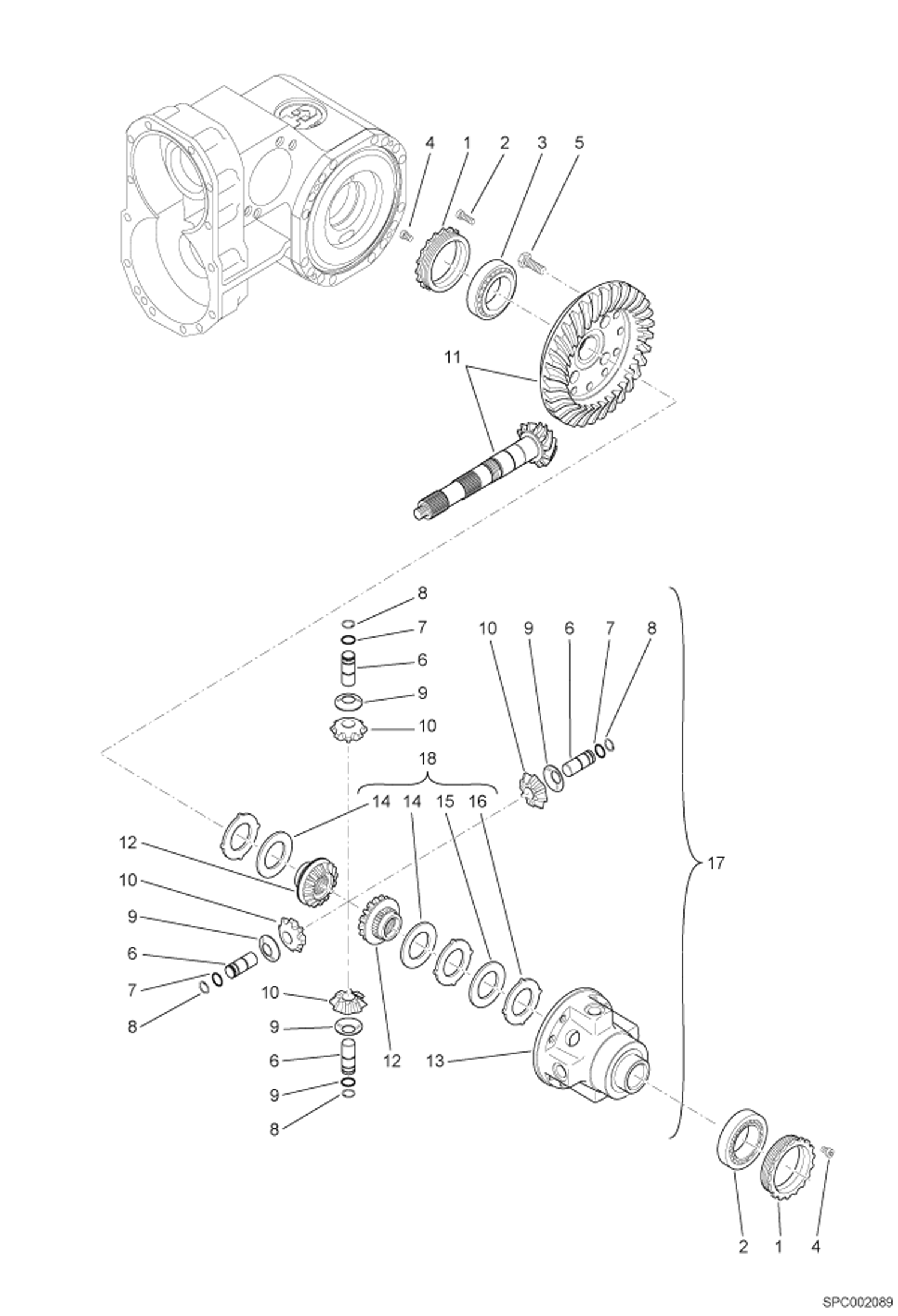 Схема запчастей Bobcat T40140 - DIFFERENTIAL - FRONT AXLE DRIVE SYSTEM