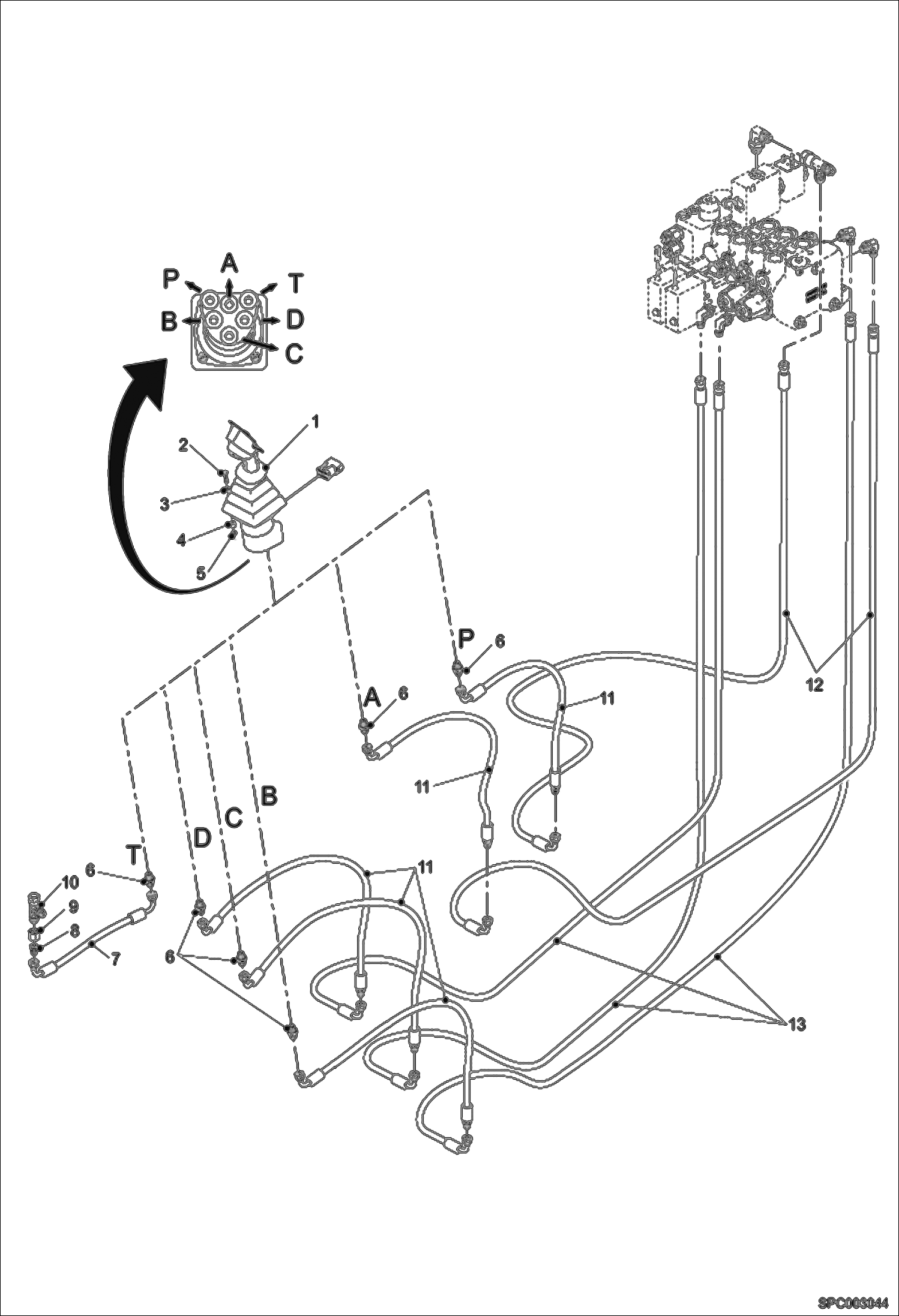 Схема запчастей Bobcat T3571 - JOYSTICK INSTALLATION (WITHOUT AMA) HYDRAULIC SYSTEM