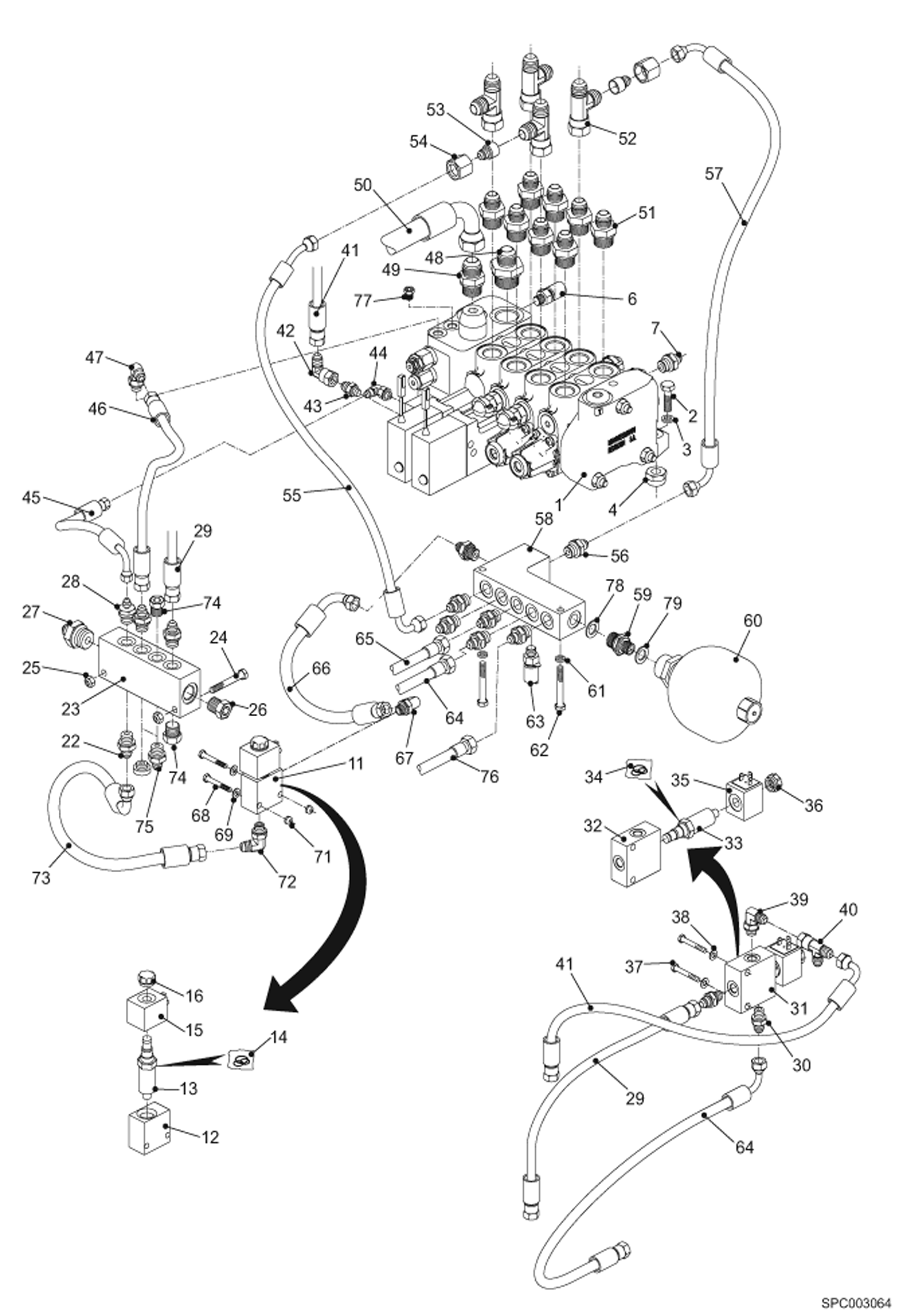 Схема запчастей Bobcat T3571 - HYDRAULIC CONTROL VALVE INSTALLATION HYDRAULIC SYSTEM