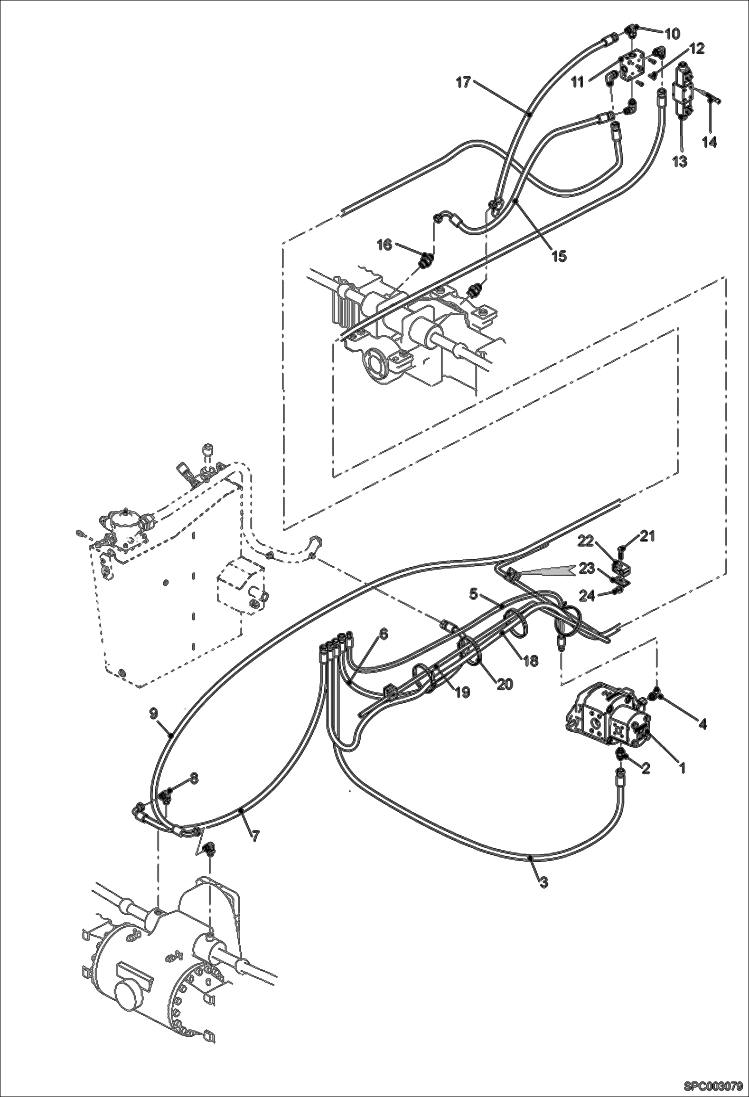 Схема запчастей Bobcat T3571 - STEERING HOSES & FITTINGS (WITHOUT DAMPER) HYDRAULIC SYSTEM