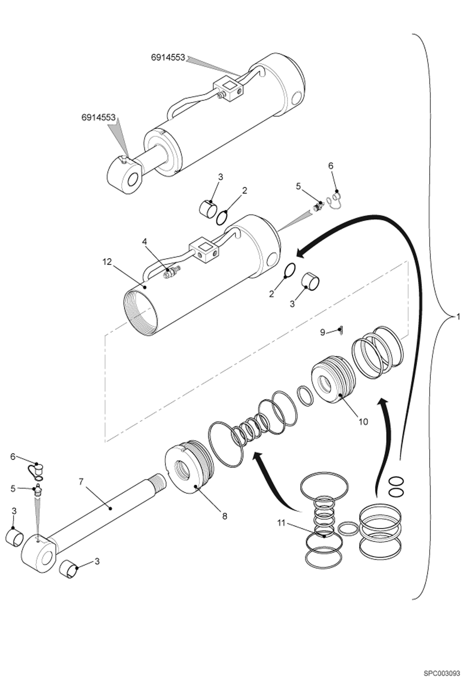 Схема запчастей Bobcat T35120SL - TILT CYLINDER (6914553) HYDRAULIC SYSTEM