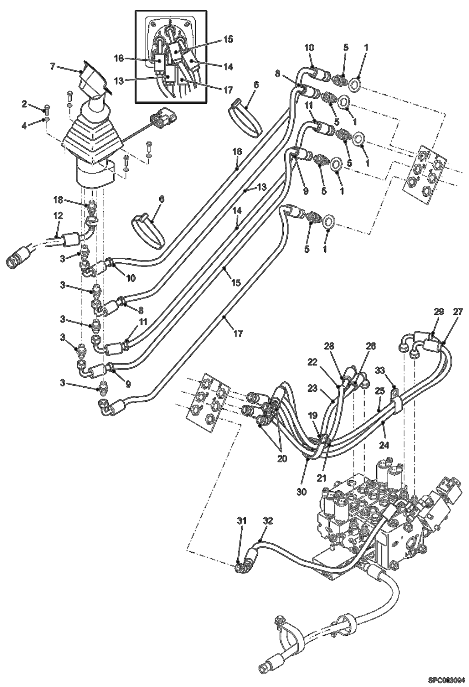 Схема запчастей Bobcat V417 - JOYSTICK INSTALLATION (S/N AC1C11001 - 11238, AC1D11001 - 11999) HYDRAULIC SYSTEM