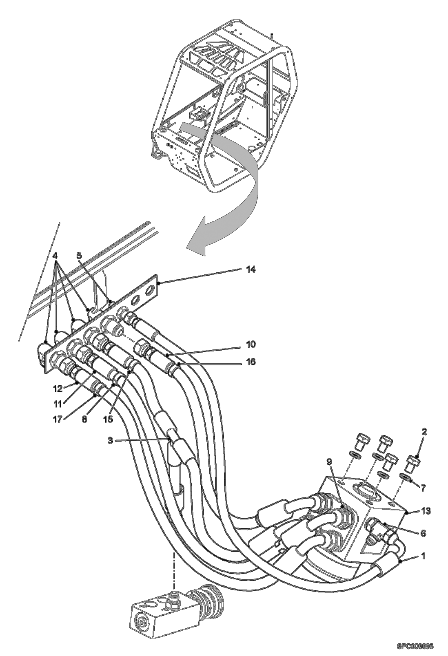 Схема запчастей Bobcat V417 - HYDRAULIC CIRCUITRY (Steering) (S/N A7MK11001 & Above) HYDRAULIC SYSTEM