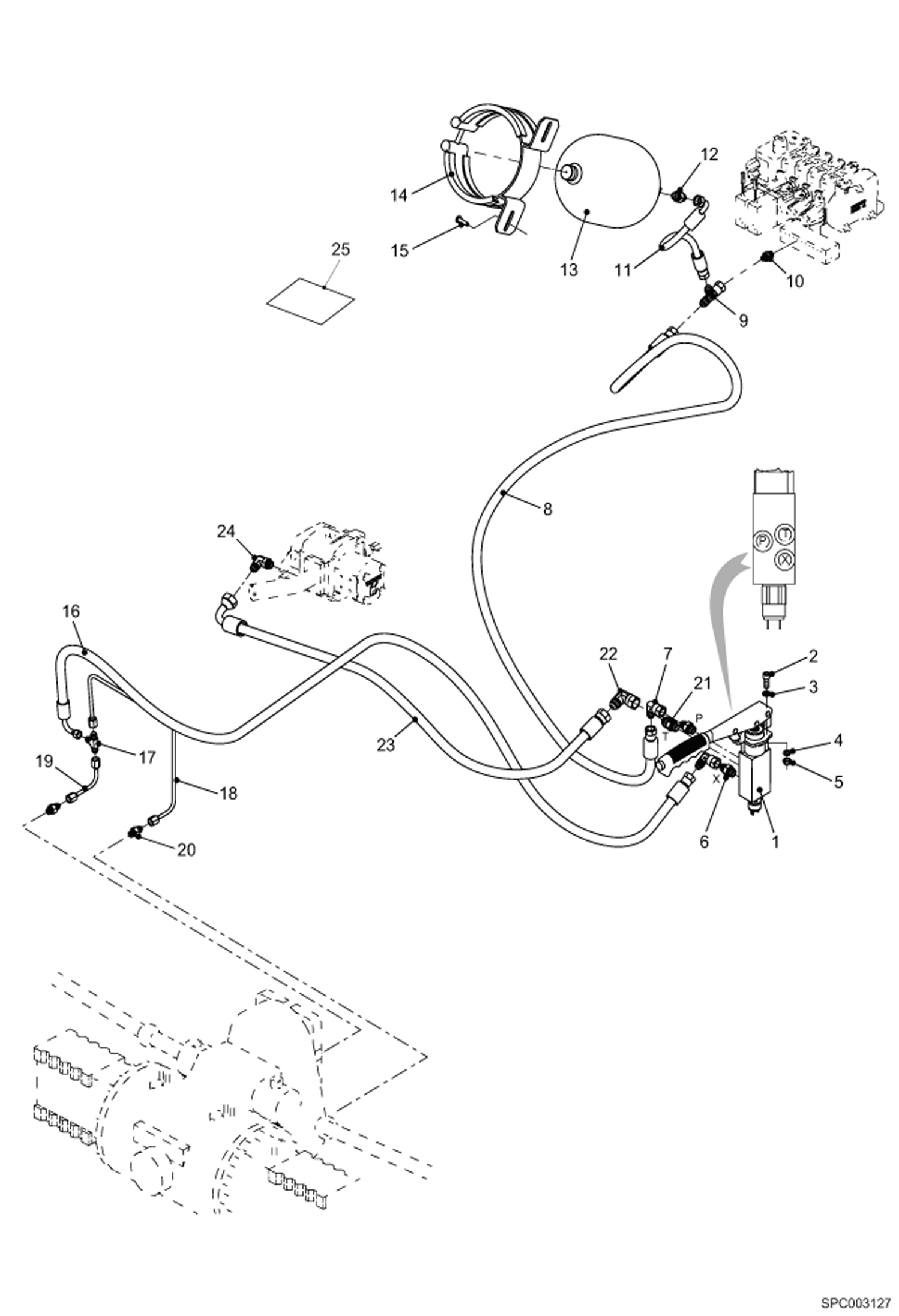 Схема запчастей Bobcat T2556 - PARKING BRAKE HYDRAULIC INSTALLATION (ACCUMULATOR) HYDRAULIC SYSTEM