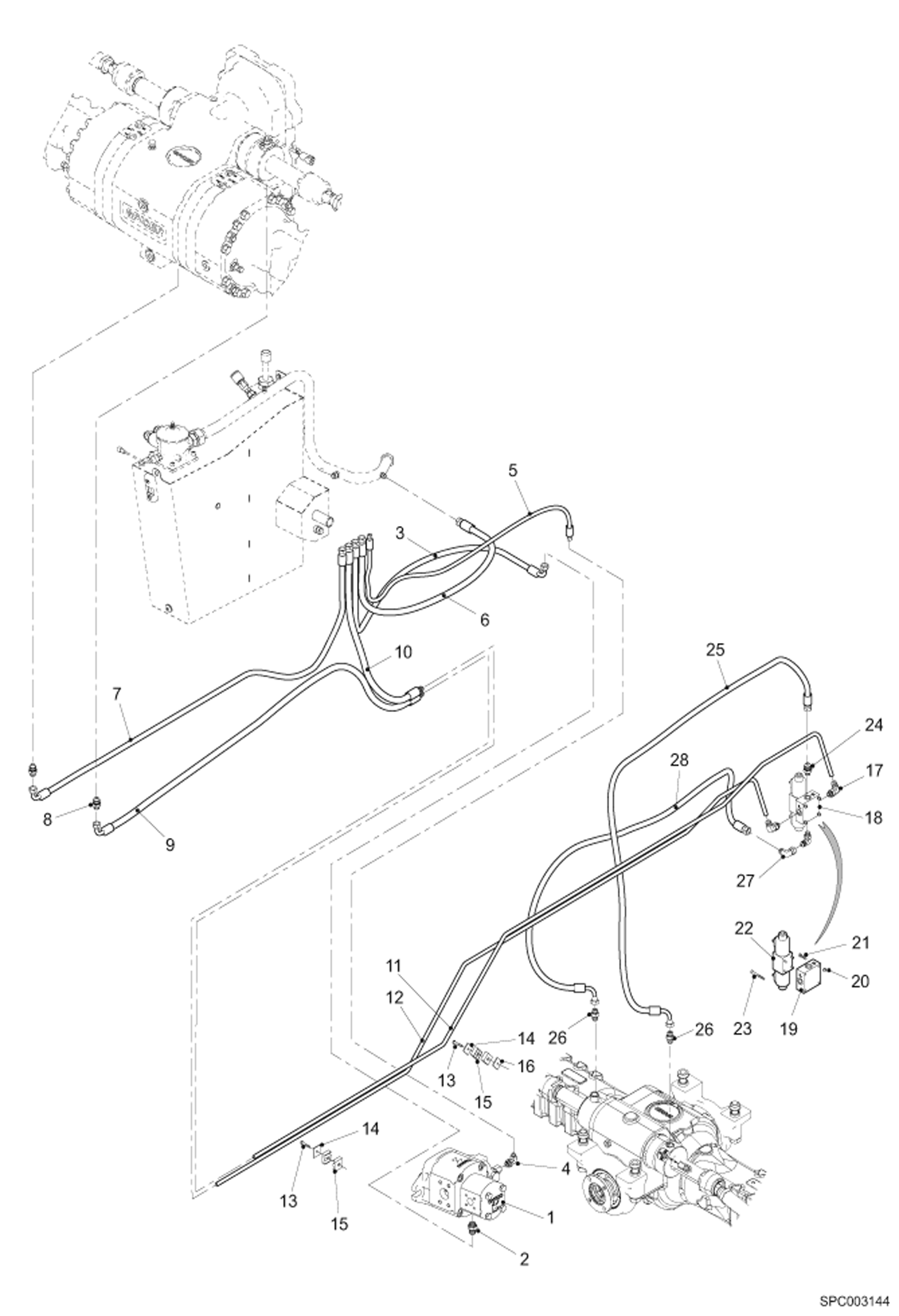 Схема запчастей Bobcat T40140 - STEERING HOSES & FITTINGS (W/O Damper) HYDRAULIC SYSTEM