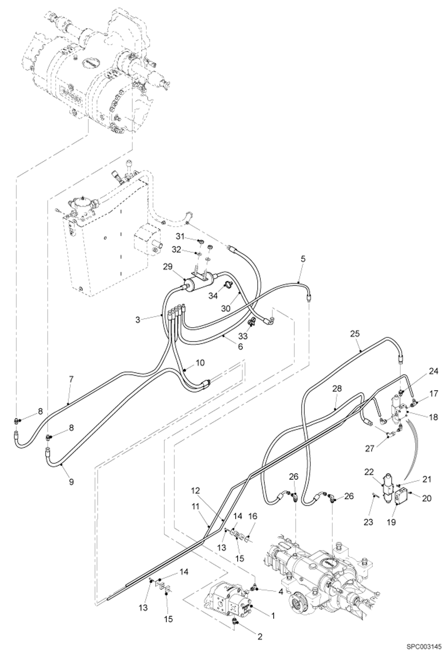 Схема запчастей Bobcat T40140 - STEERING HOSES & FITTINGS (W/Damper) HYDRAULIC SYSTEM