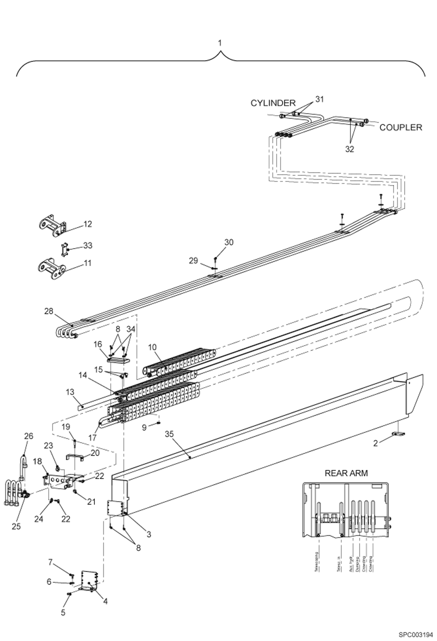 Схема запчастей Bobcat T40140 - BOOM HYDRAULIC SUPPLY (S/N A8GB11001 & Above) HYDRAULIC SYSTEM