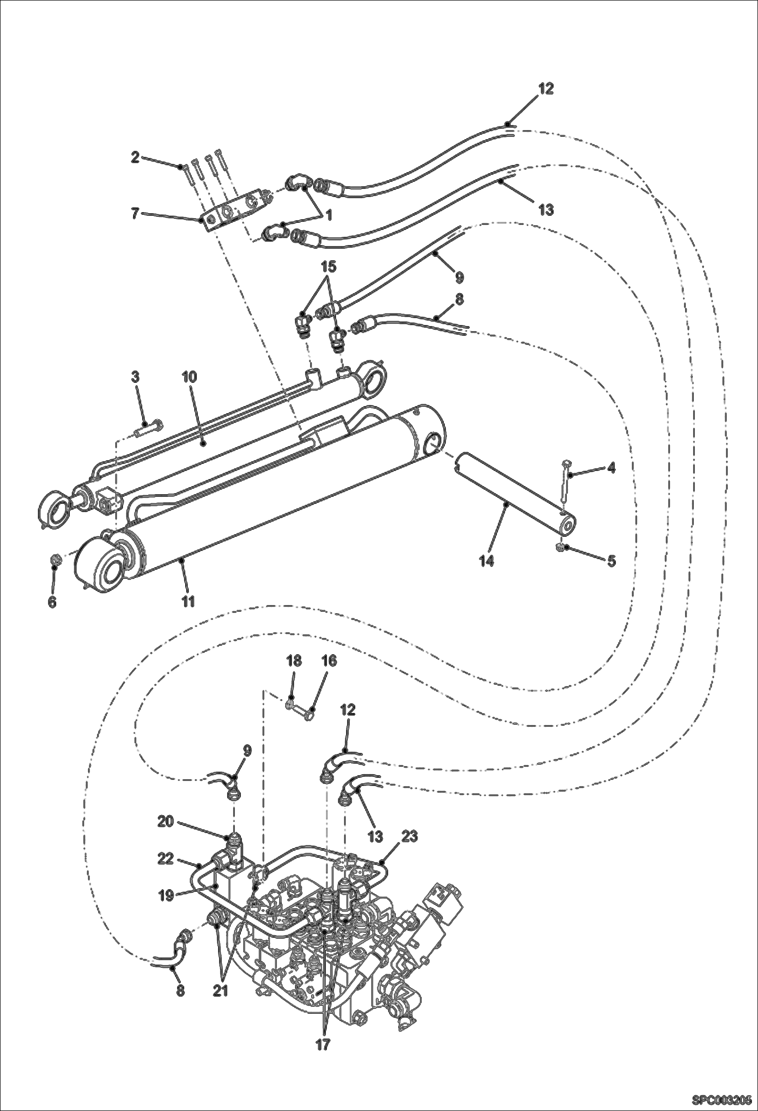 Схема запчастей Bobcat T2250 - HYDRAULIC CIRCUITRY (Lift Cylinder, Compensation Cylinder) (S/N AC1911001 - 11251) HYDRAULIC SYSTEM