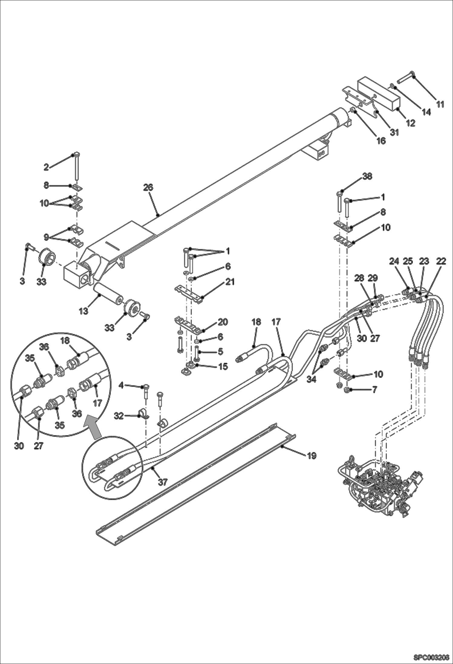 Схема запчастей Bobcat T2250 - HYDRAULIC CIRCUITRY (Boom) HYDRAULIC SYSTEM