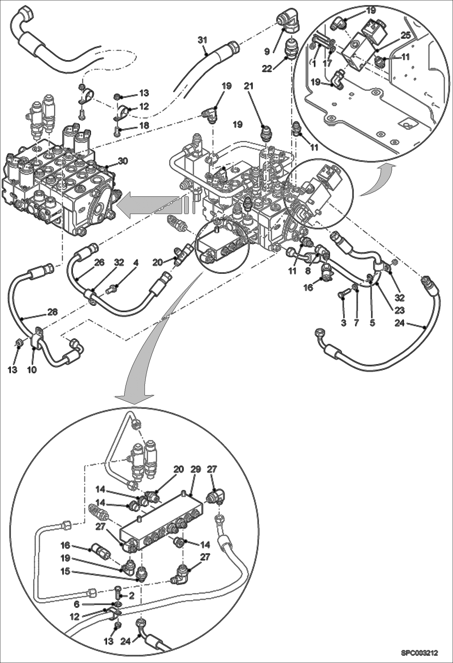 Схема запчастей Bobcat V417 - HYDRAULIC CIRCUITRY (Control Valve) (S/N A7MK11000 - 11698, A7ML11000 - 11631) HYDRAULIC SYSTEM