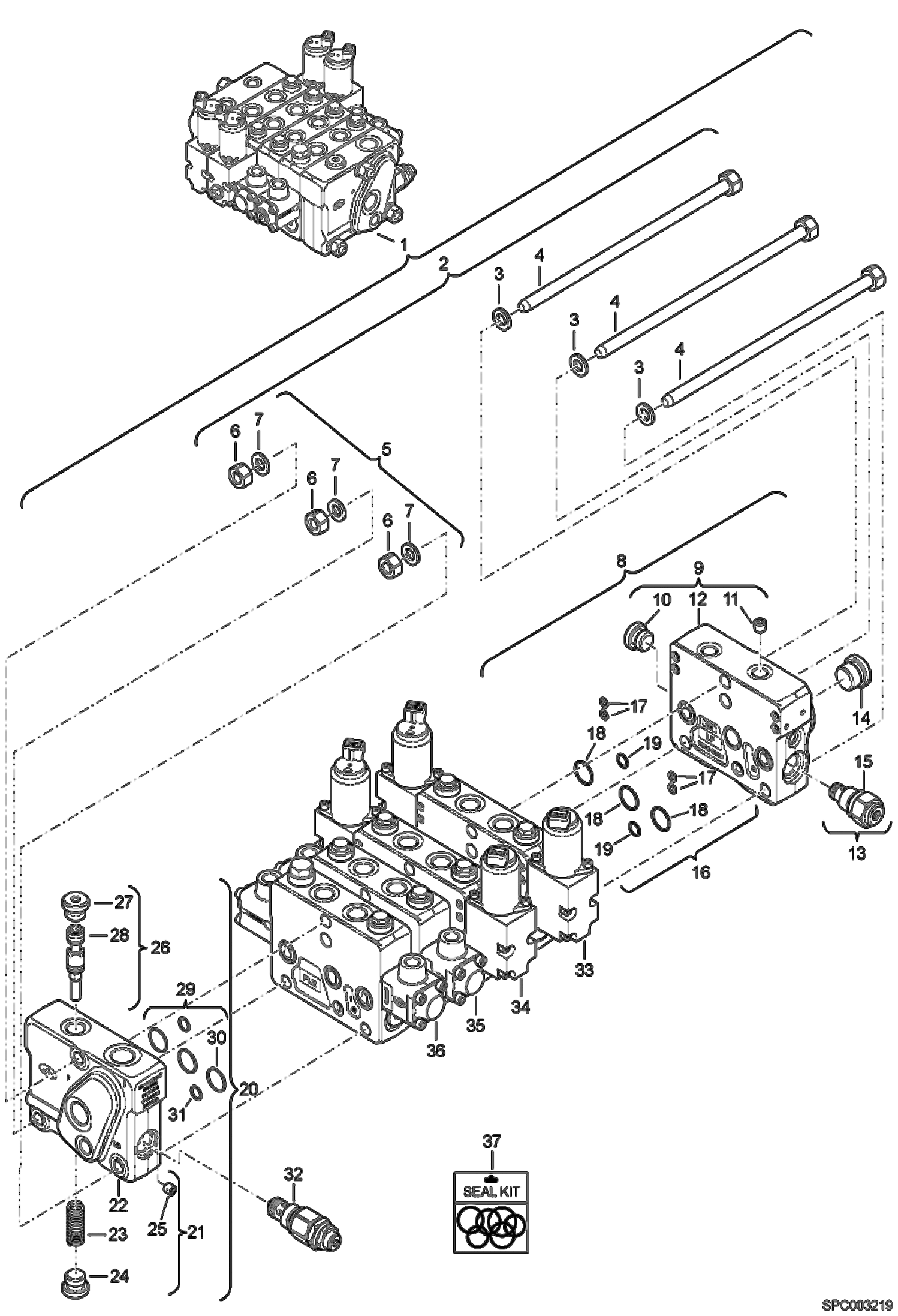 Схема запчастей Bobcat T2250 - CONTROL VALVE INSTALLATION (Inlet, Outlet Section) HYDRAULIC SYSTEM