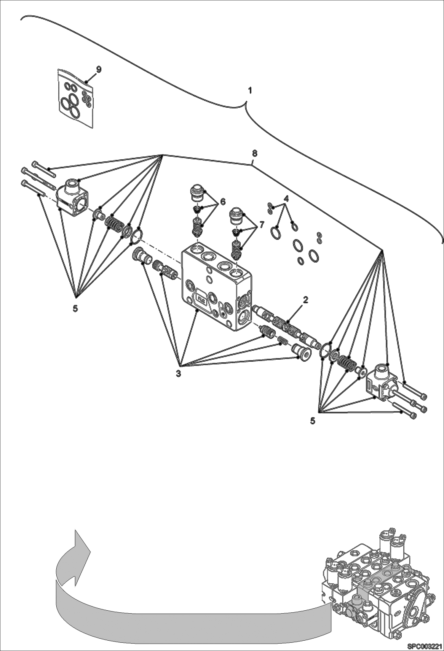 Схема запчастей Bobcat T2250 - CONTROL VALVE SECTION (Tilt Section) (S/N AC1911001 - 11251) HYDRAULIC SYSTEM