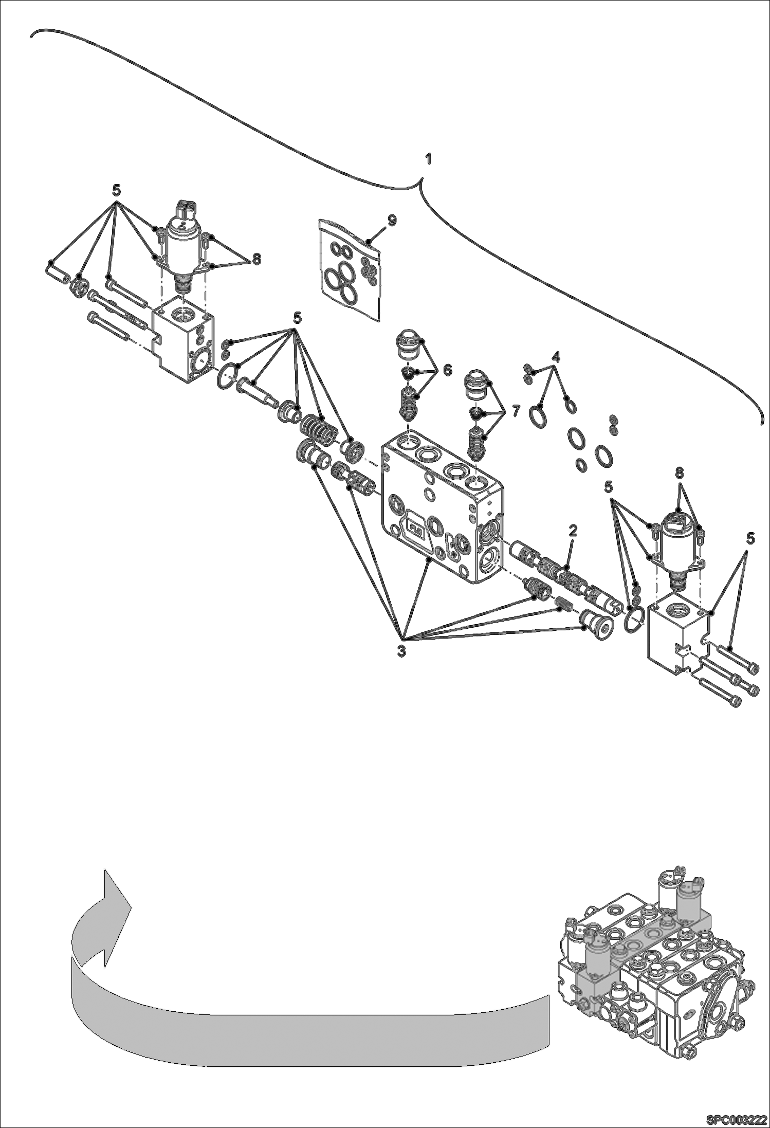 Схема запчастей Bobcat T2250 - CONTROL VALVE SECTION (Telescope Section) HYDRAULIC SYSTEM