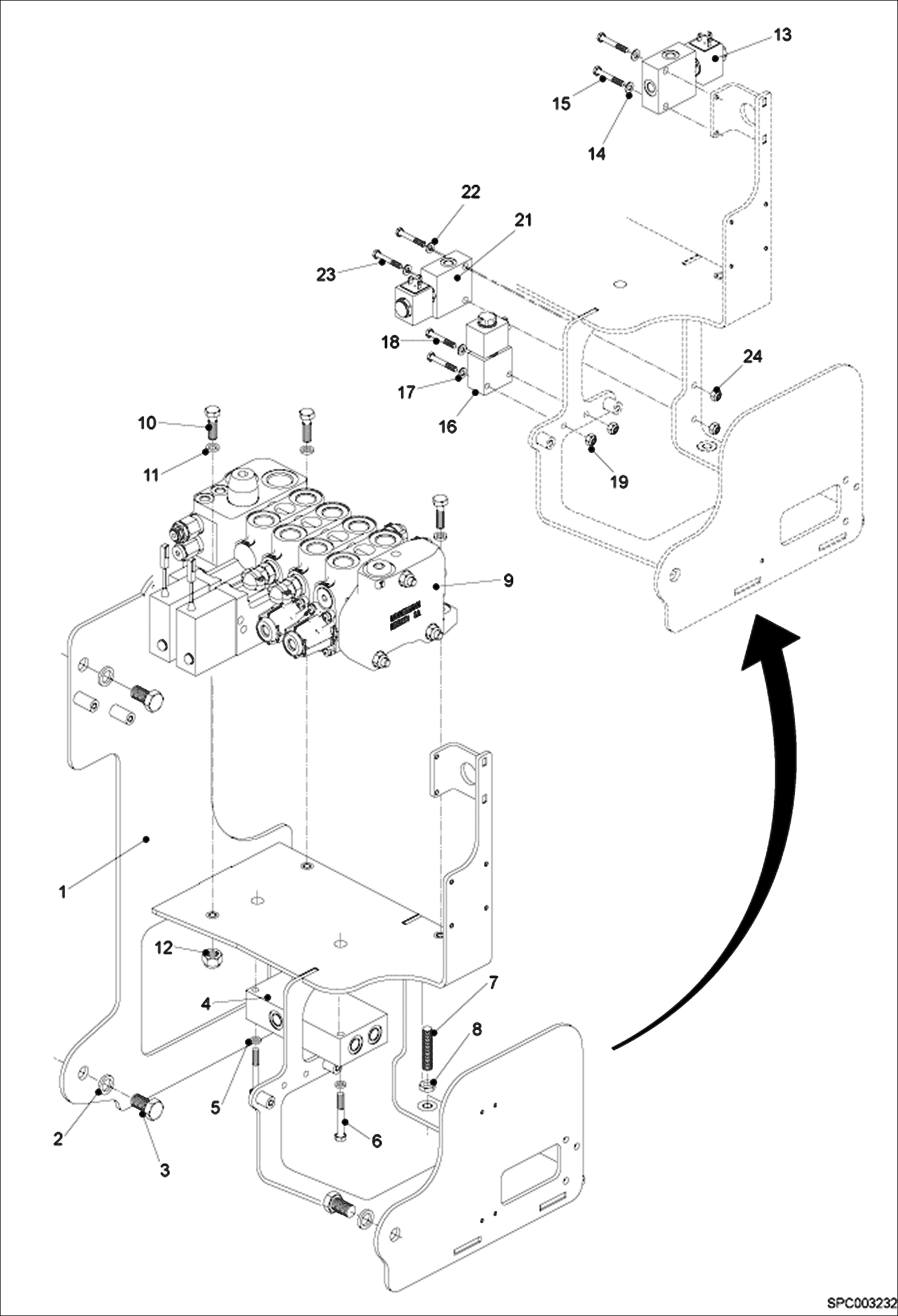 Схема запчастей Bobcat T35100L - HYDRAULIC CONTROL VALVE FIXATION (S/N A8HD11001 - 14999, A8GW11001 - 14999, A8GT11001 - 14999) HYDRAULIC SYSTEM