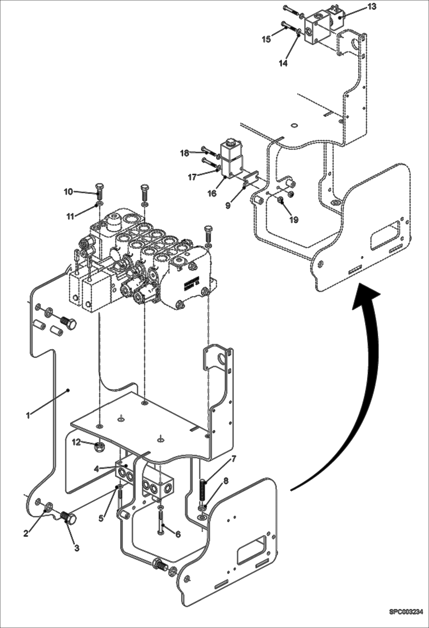 Схема запчастей Bobcat V723 - HYDRAULIC CONTROL VALVE FIXATION (S/N A8HL11001 - 14999, A8HP11001 - 14999, A8HK11001 - 14999) HYDRAULIC SYSTEM