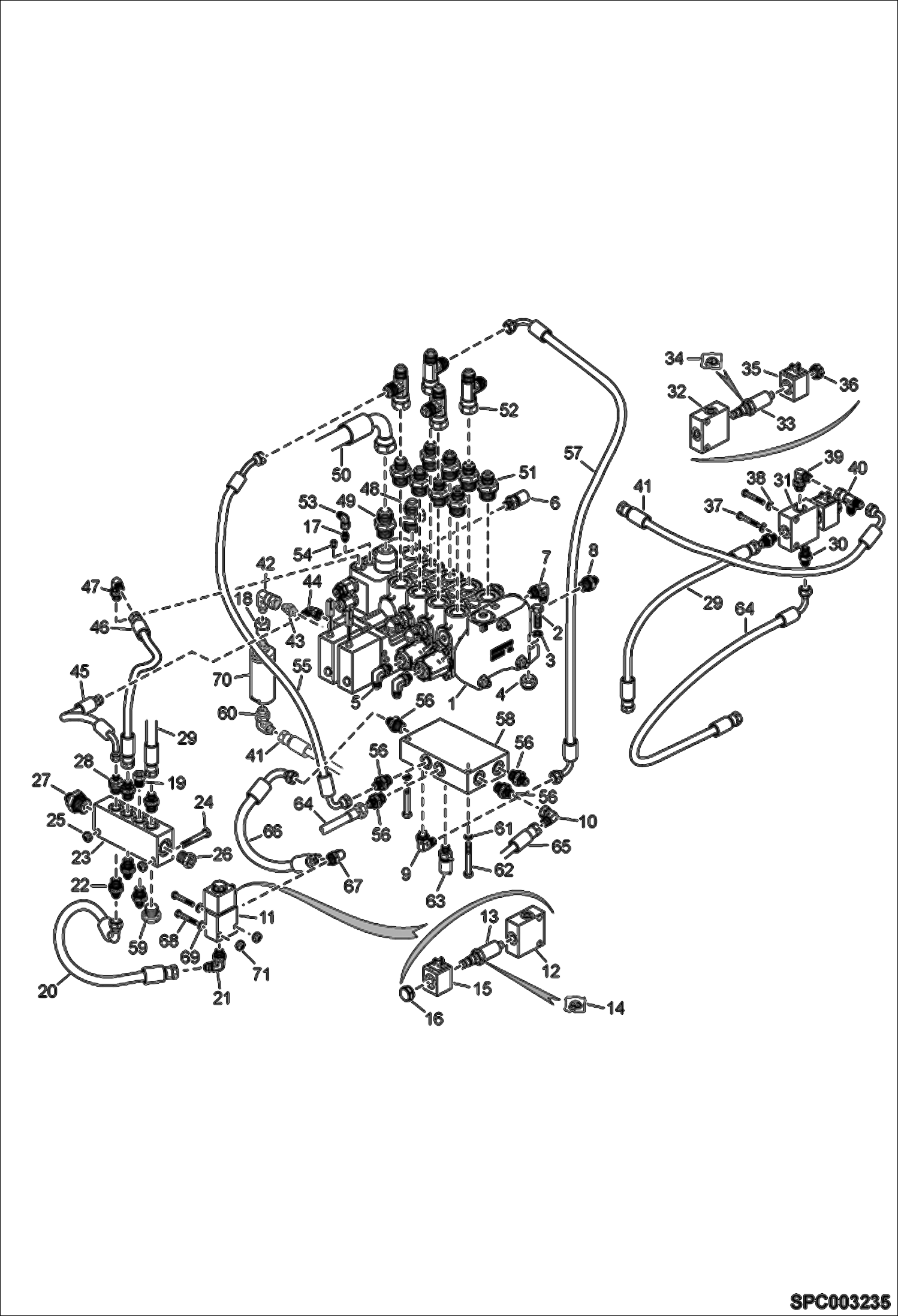 Схема запчастей Bobcat T3571 - HYDRAULIC CONTROL VALVE INSTALLATION HYDRAULIC SYSTEM