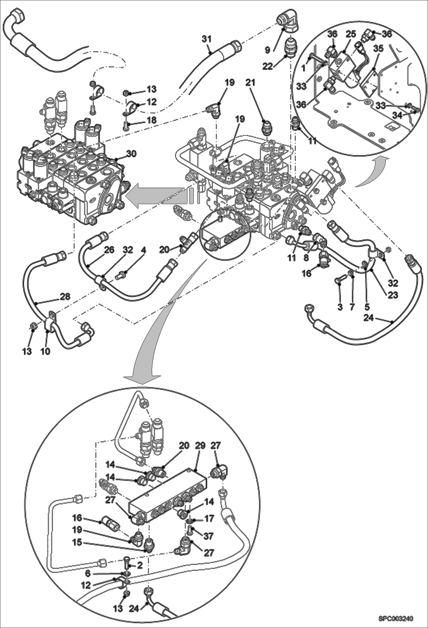 Схема запчастей Bobcat V417 - HYDRAULIC CIRCUITRY (Control Valve) (S/N AC1C11001 - 11238, AC1D11001 - 11999) HYDRAULIC SYSTEM