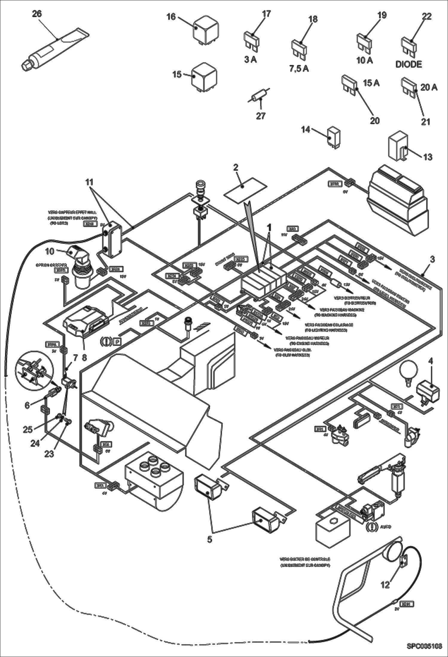 Схема запчастей Bobcat V518 - ELECTRICAL CIRCUIT CAB ELECTRICAL SYSTEM