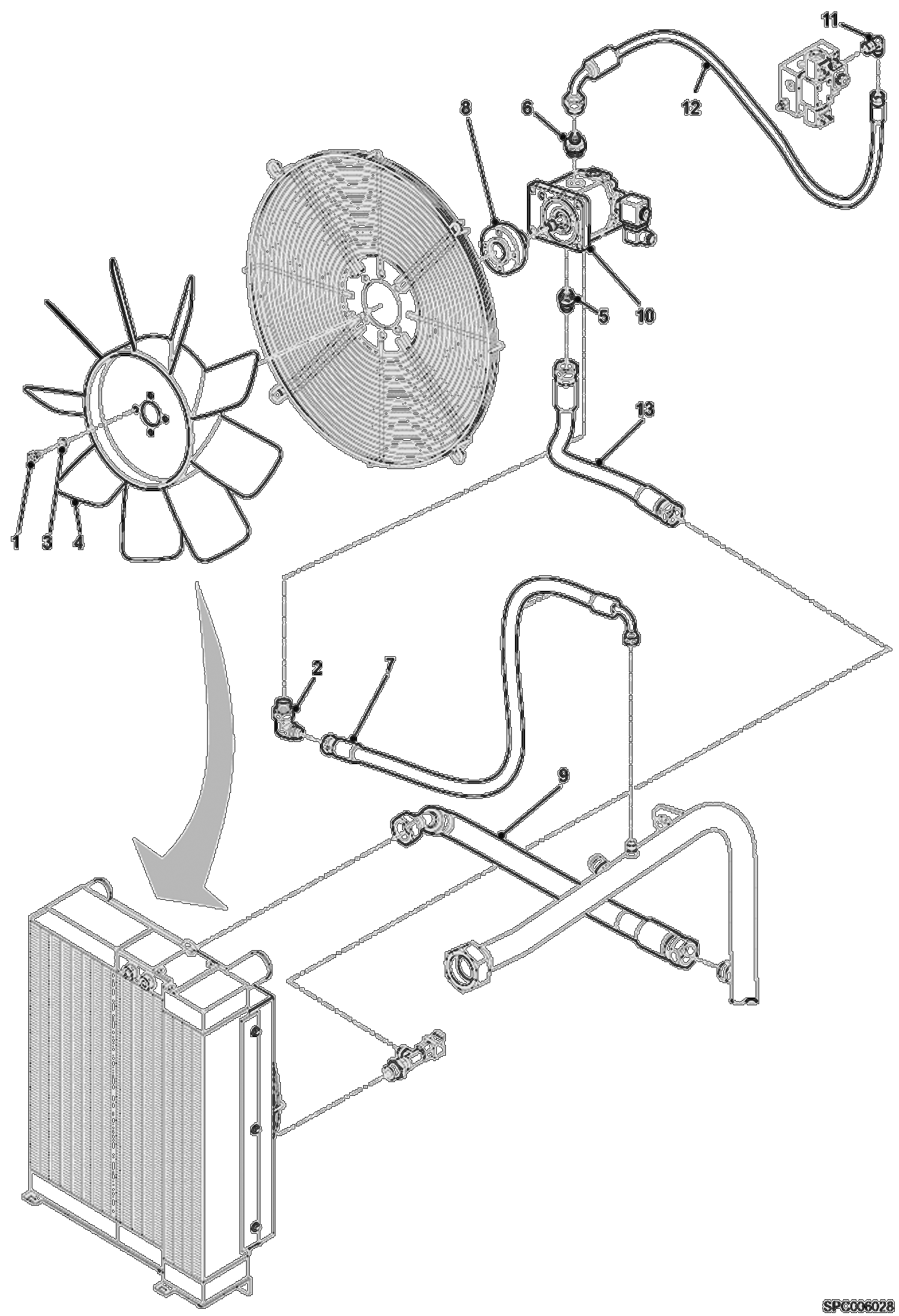 Схема запчастей Bobcat T35120SL - COOLING FAN CIRCUIT (W/O Optional Reverse) POWER UNIT