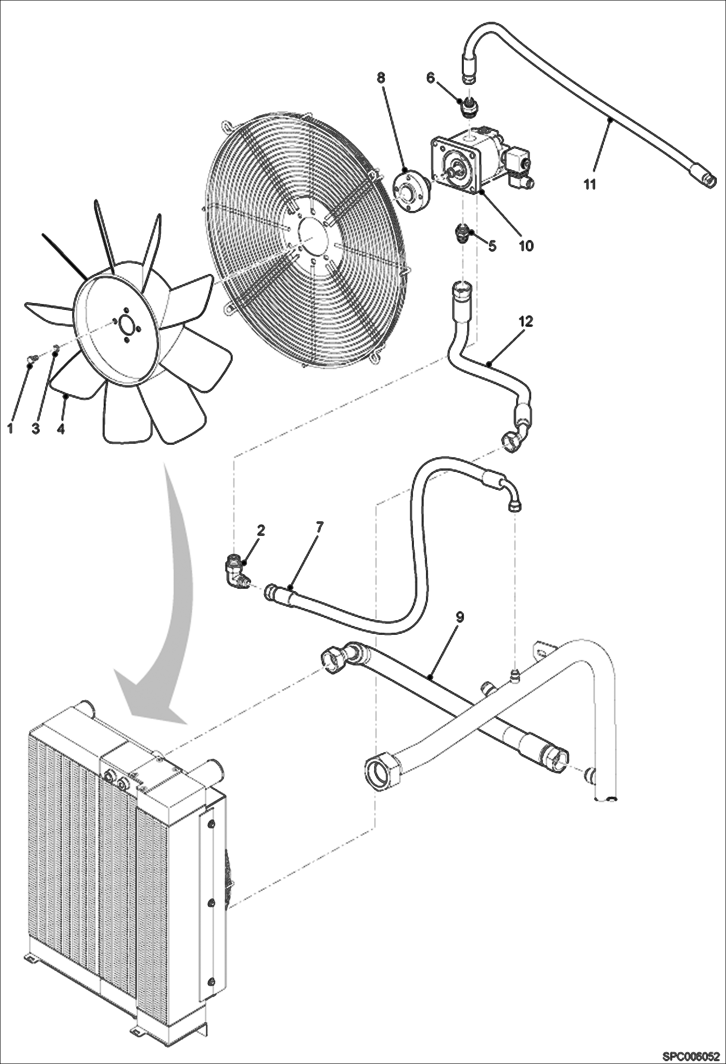 Схема запчастей Bobcat T40140 - COOLING FAN CIRCUIT (W/O Optional Reverse) (1 Speed) POWER UNIT