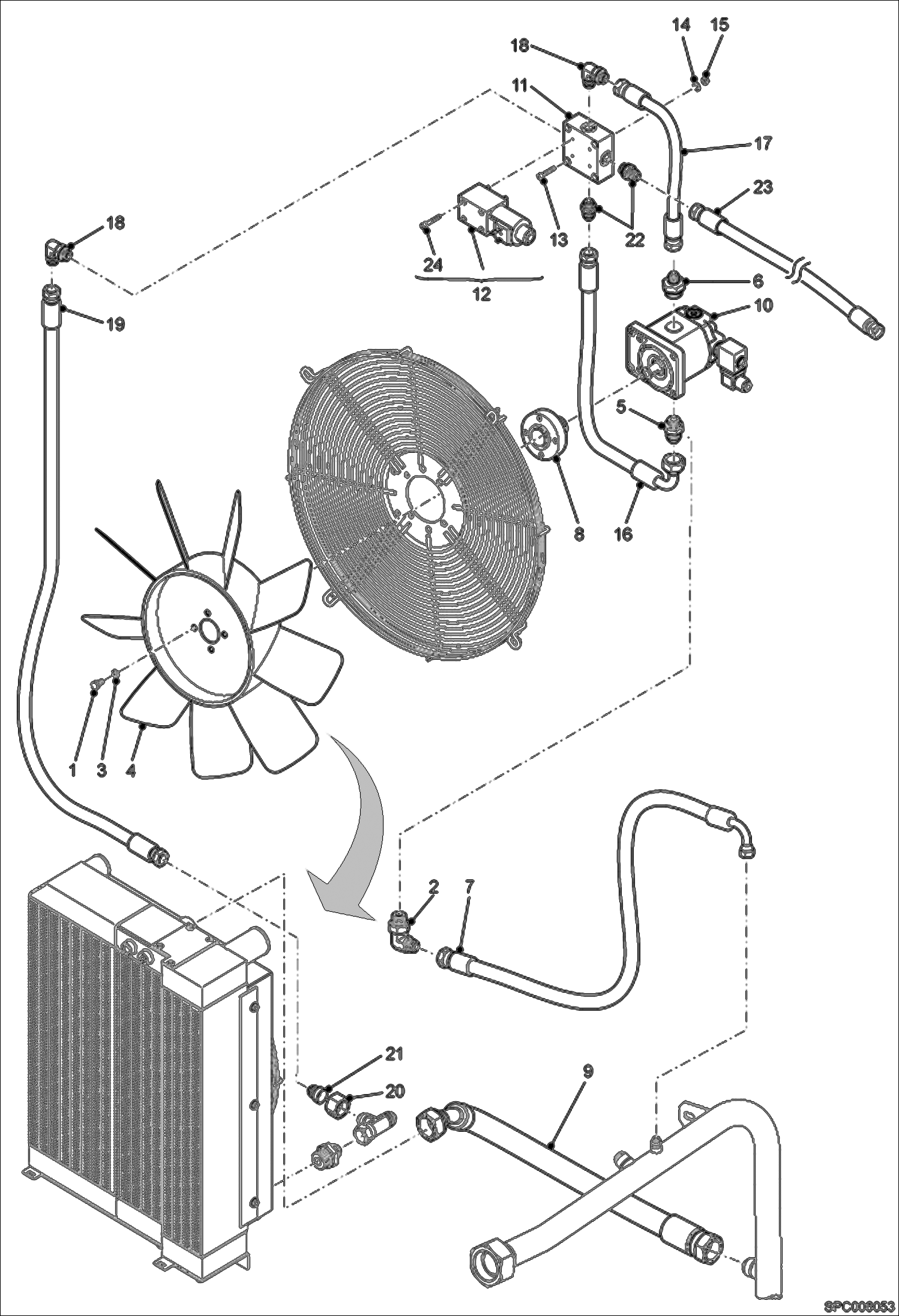 Схема запчастей Bobcat T40140 - COOLING FAN CIRCUIT (W/ Optional Reverse) POWER UNIT