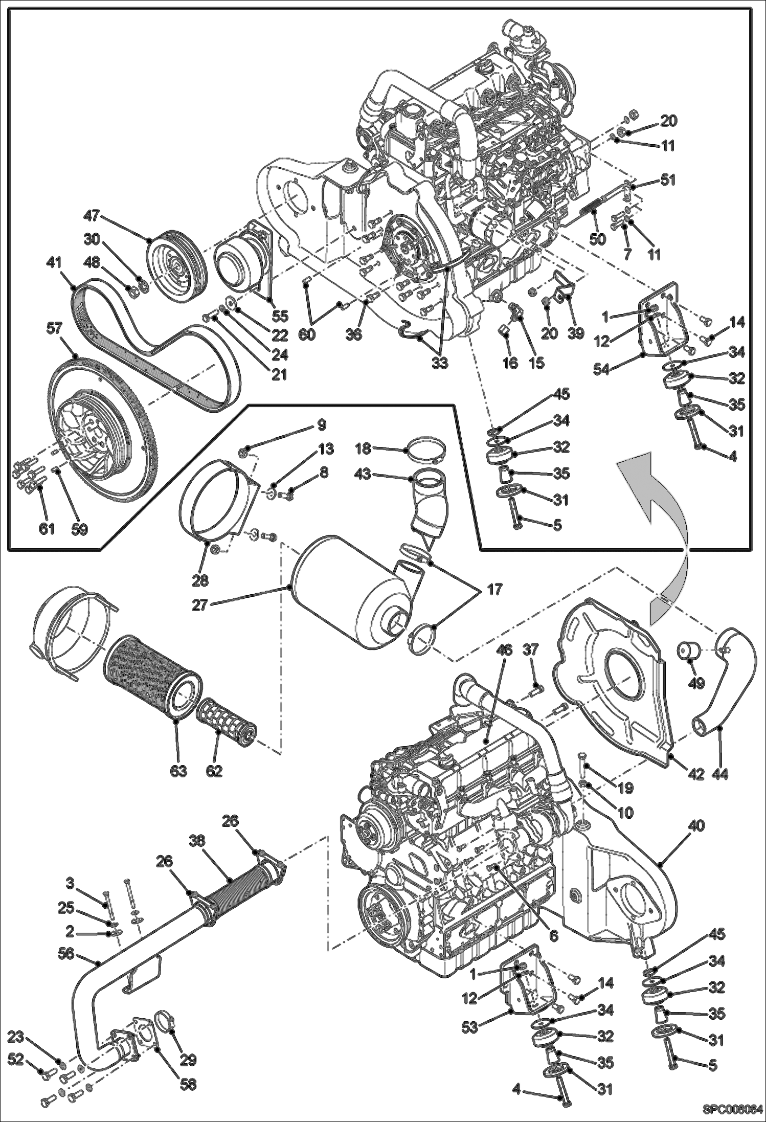 Схема запчастей Bobcat V417 - ENGINE INSTALLATION POWER UNIT