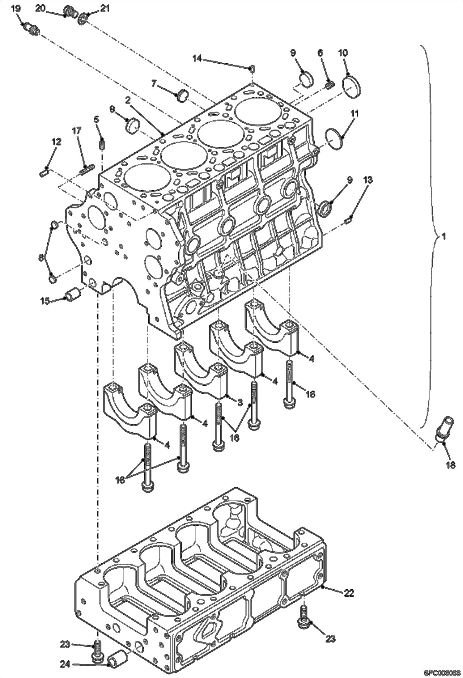 Схема запчастей Bobcat T2250 - CRANKCASE POWER UNIT