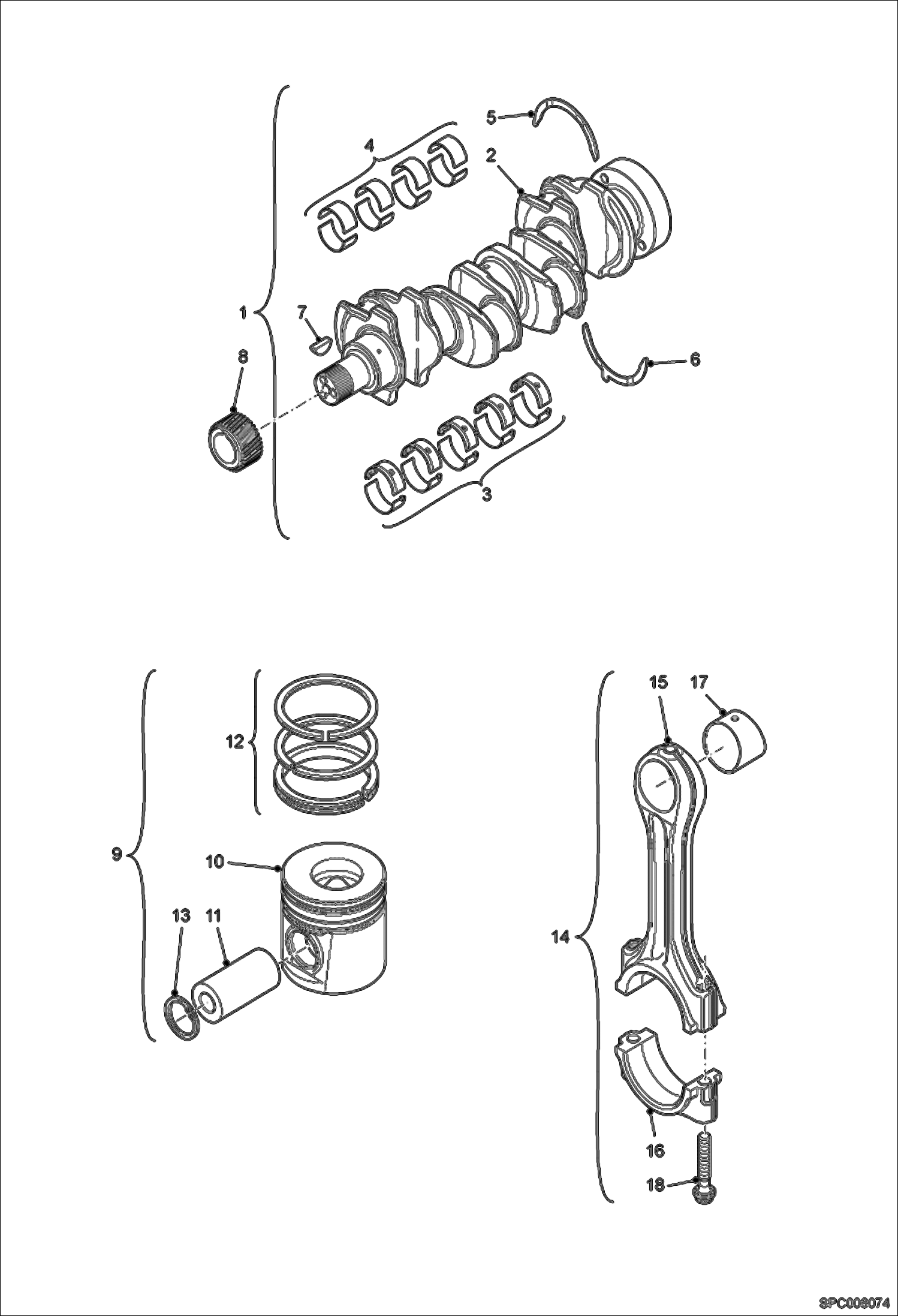 Схема запчастей Bobcat T35100L - CRANKSHAFT - PISTONS POWER UNIT