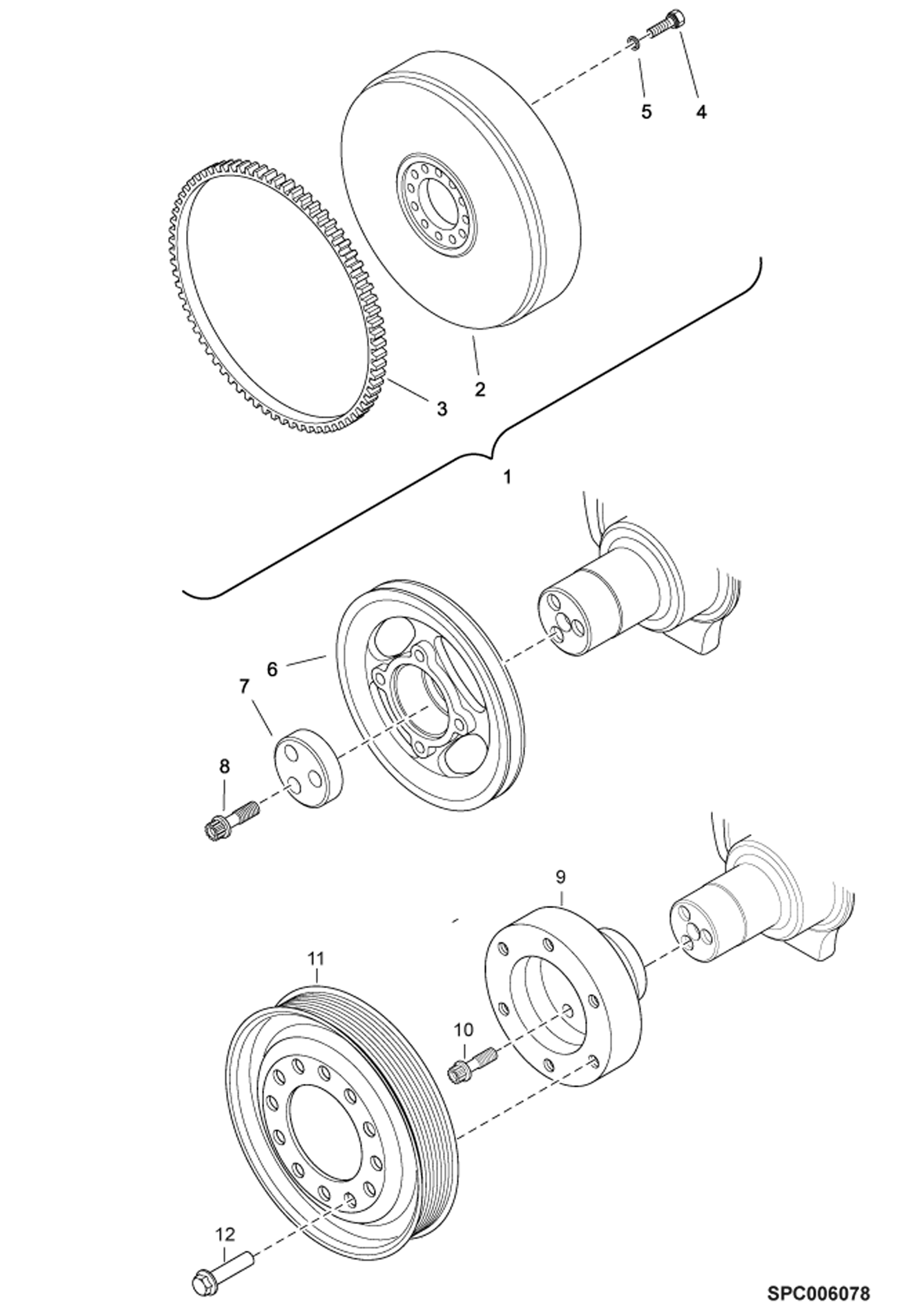 Схема запчастей Bobcat T35100SL - FLYWHEEL AND DRIVE PULLEY POWER UNIT