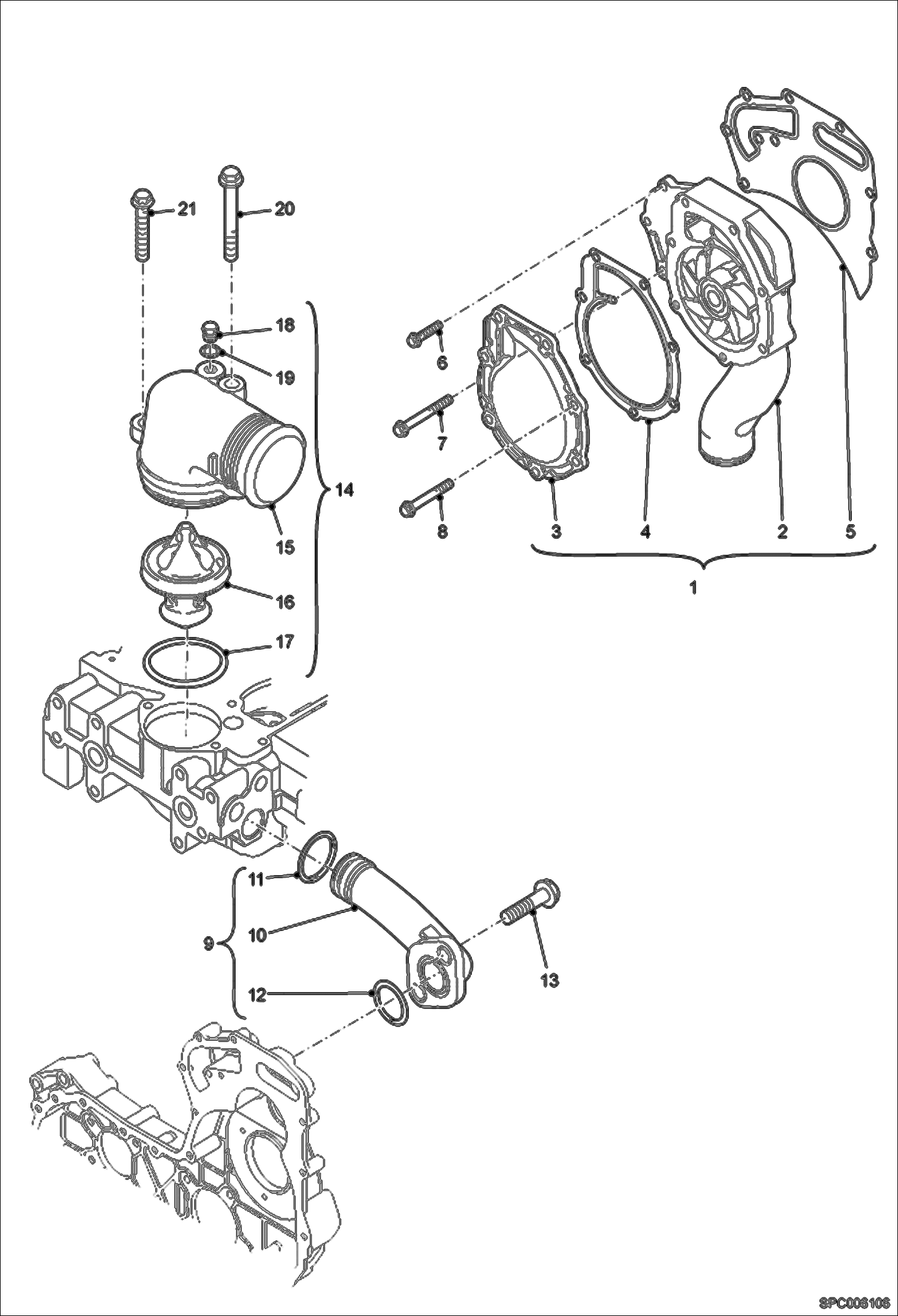 Схема запчастей Bobcat T35100SL - WATER PUMP AND THERMOSTAT POWER UNIT