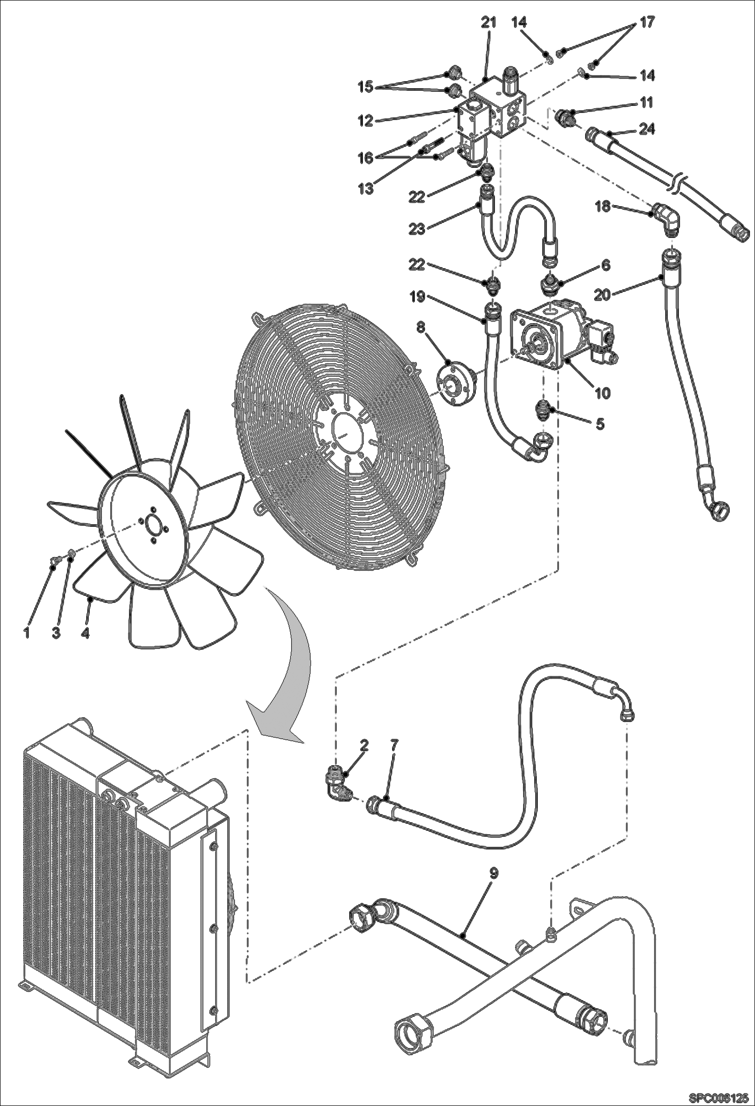 Схема запчастей Bobcat T40140 - COOLING FAN CIRCUIT (W/ Optional Reverse) (1 Speed) POWER UNIT