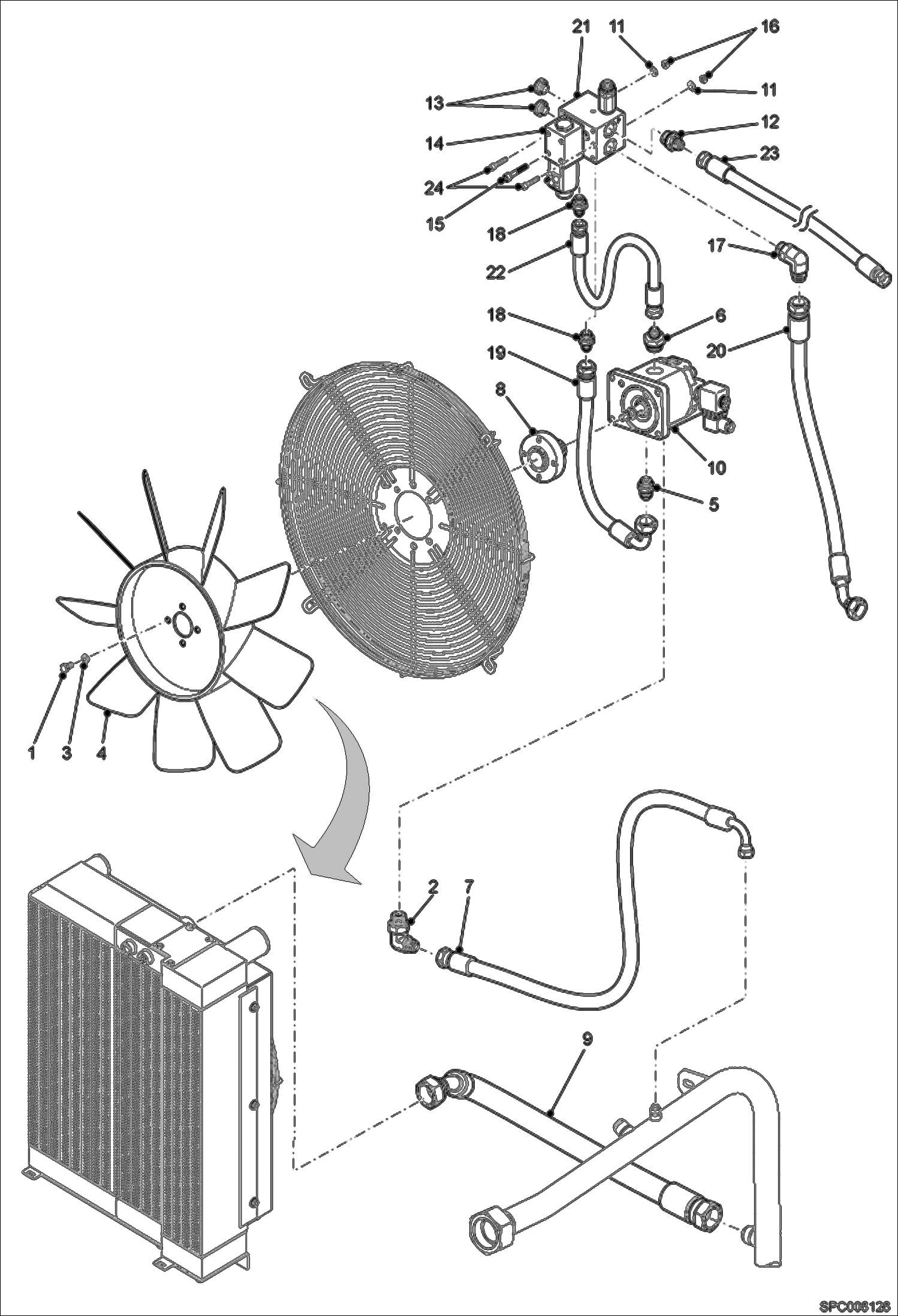 Схема запчастей Bobcat T3571L - COOLING FAN CIRCUIT (W/ Optional Reverse - W/O Frame Levelling) (1 Speed) ACCESSORIES & OPTIONS