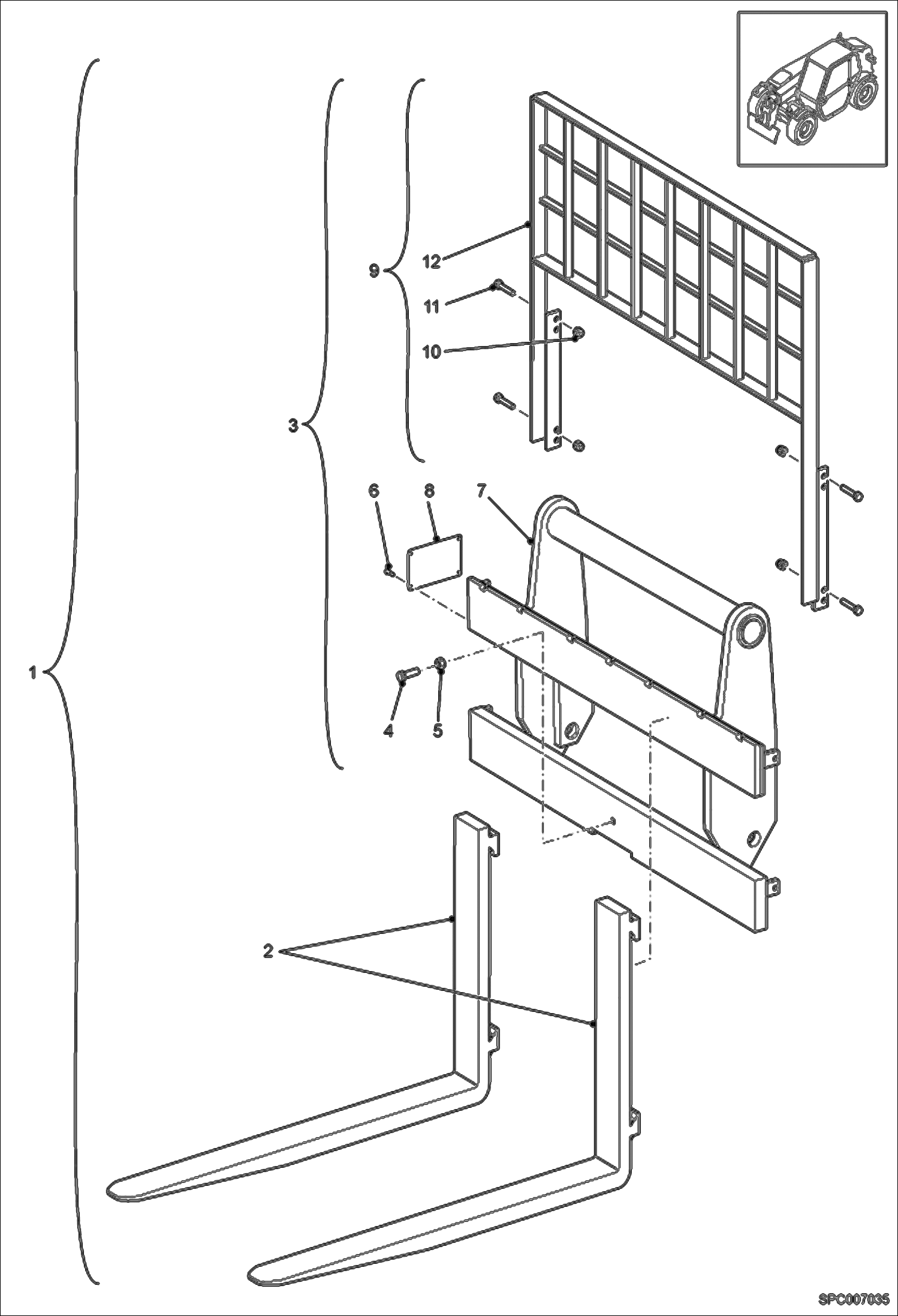 Схема запчастей Bobcat T35120L - RIGID FORKS HOLDER (W/Back) ACCESSORIES & OPTIONS