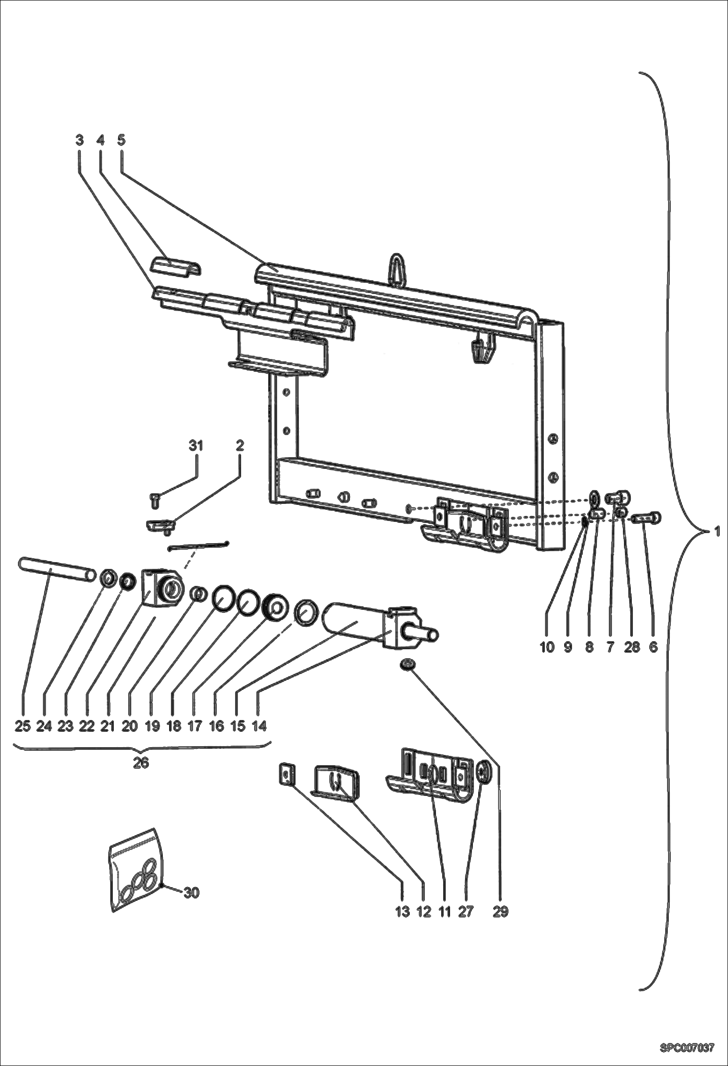 Схема запчастей Bobcat T40140 - SIDE SHIFTER ASSY II (Narrow Quick Attach) ACCESSORIES & OPTIONS