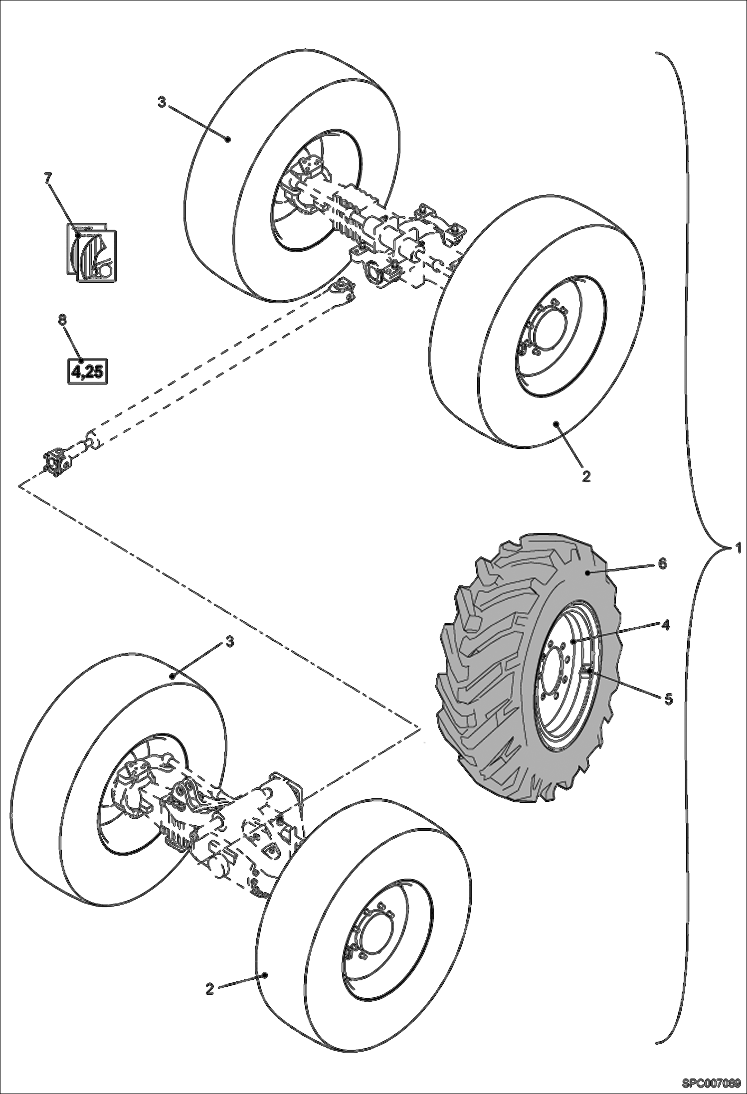 Схема запчастей Bobcat T3571L - WHEELS (Dunlop 400/80-R24 156B) ACCESSORIES & OPTIONS