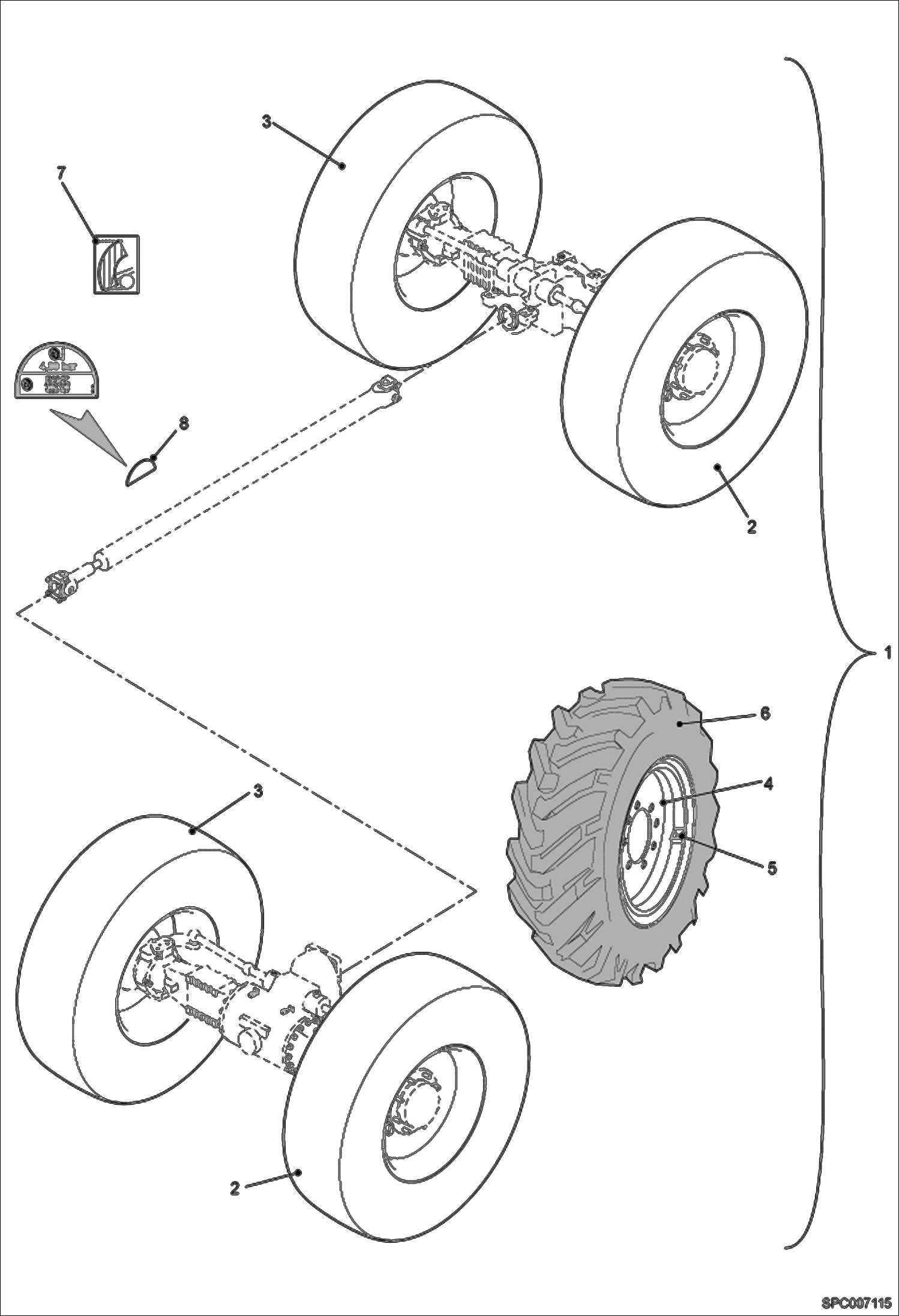 Схема запчастей Bobcat T35100L - WHEELS (Dunlop 400/70-R20 150B) ACCESSORIES & OPTIONS