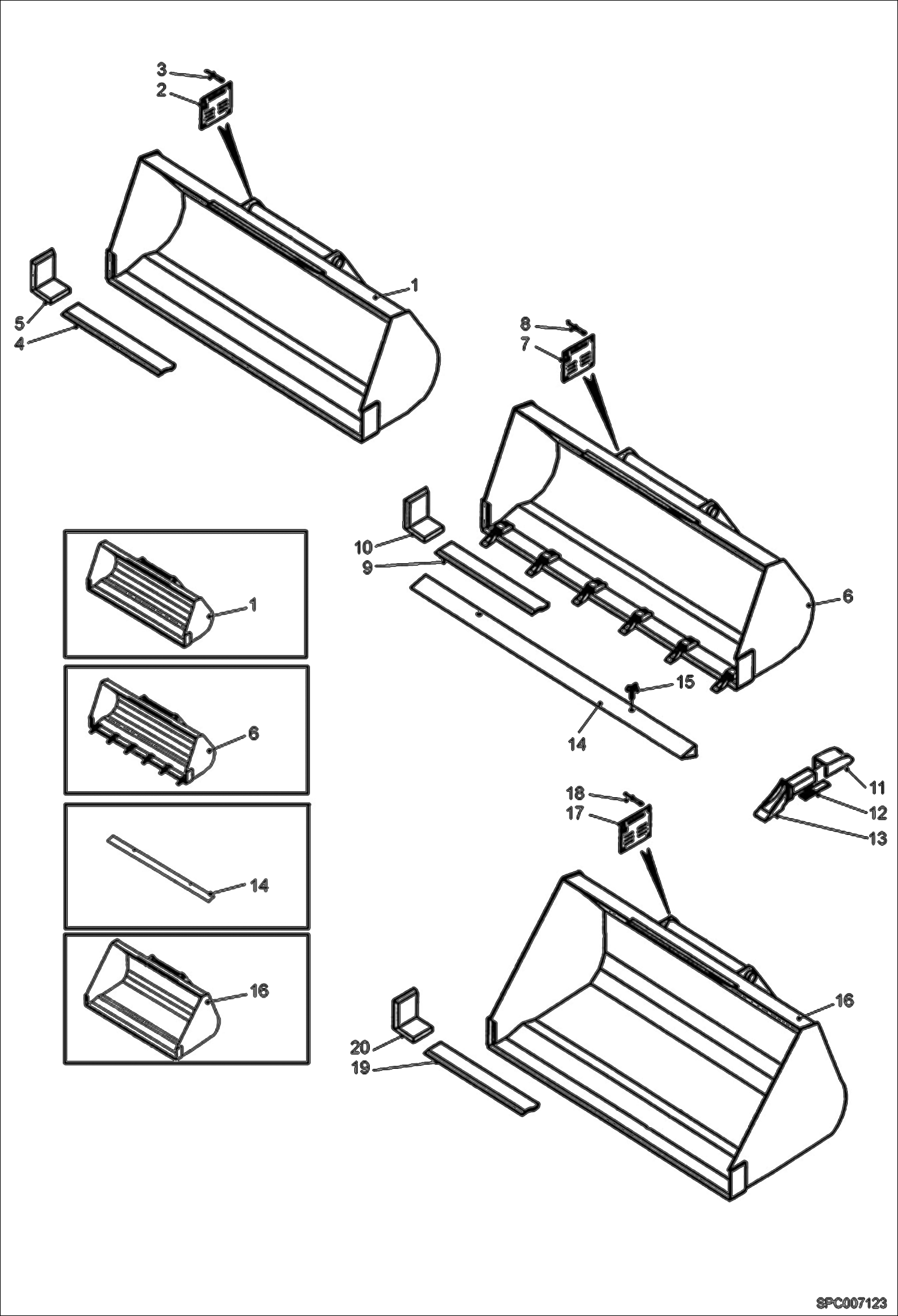 Схема запчастей Bobcat T2556 - BUCKETS (Narrow Quick Attach) ACCESSORIES & OPTIONS