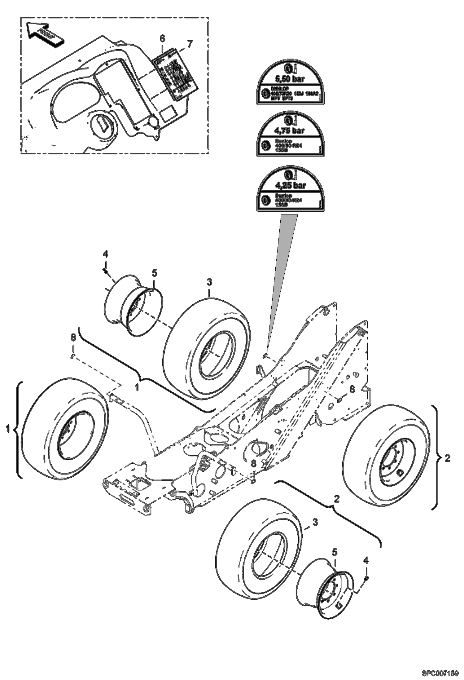 Схема запчастей Bobcat T40140 - WHEELS (Dunlop 400/80-R24 156B) ACCESSORIES & OPTIONS